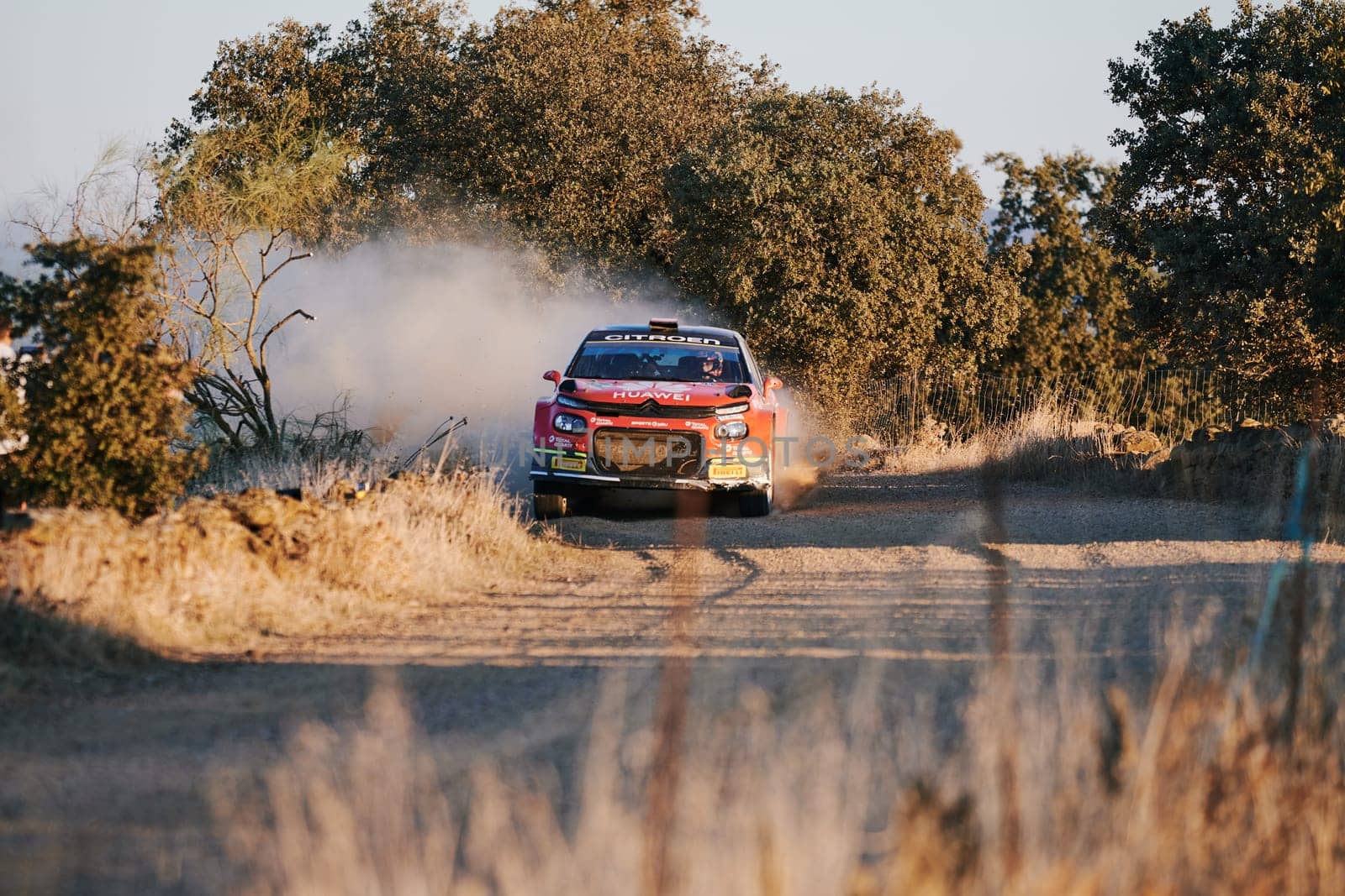 Pozoblanco, Cordoba, Spain-october, 23, 2021: rally cars in full competition going through the first stage