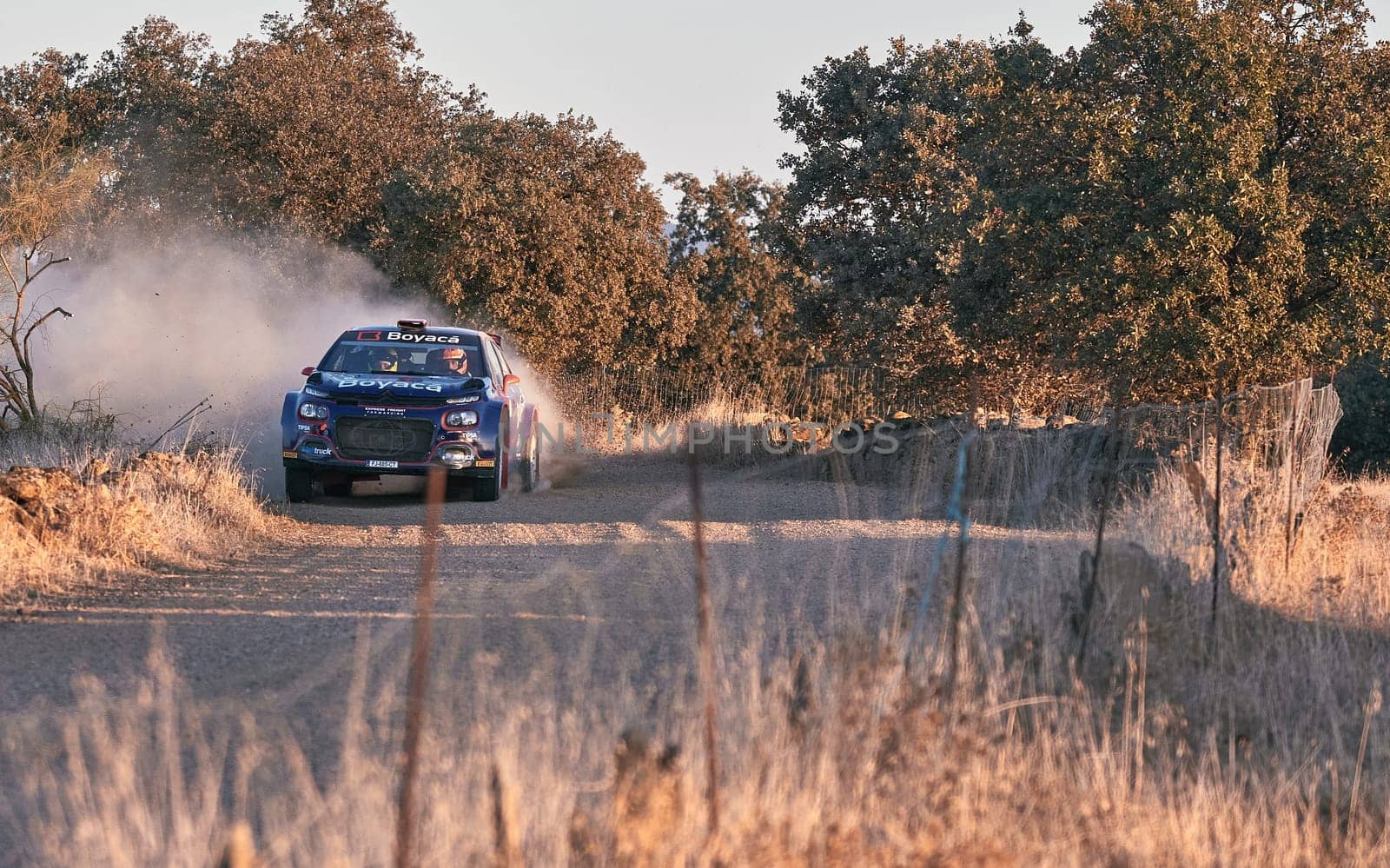Pozoblanco, Cordoba, Spain-october, 23, 2021: rally cars in full competition going through the first stage