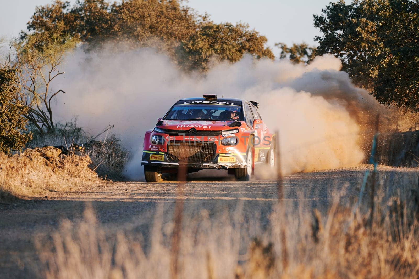 Pozoblanco, Cordoba, Spain-october, 23, 2021: rally cars in full competition going through the first stage