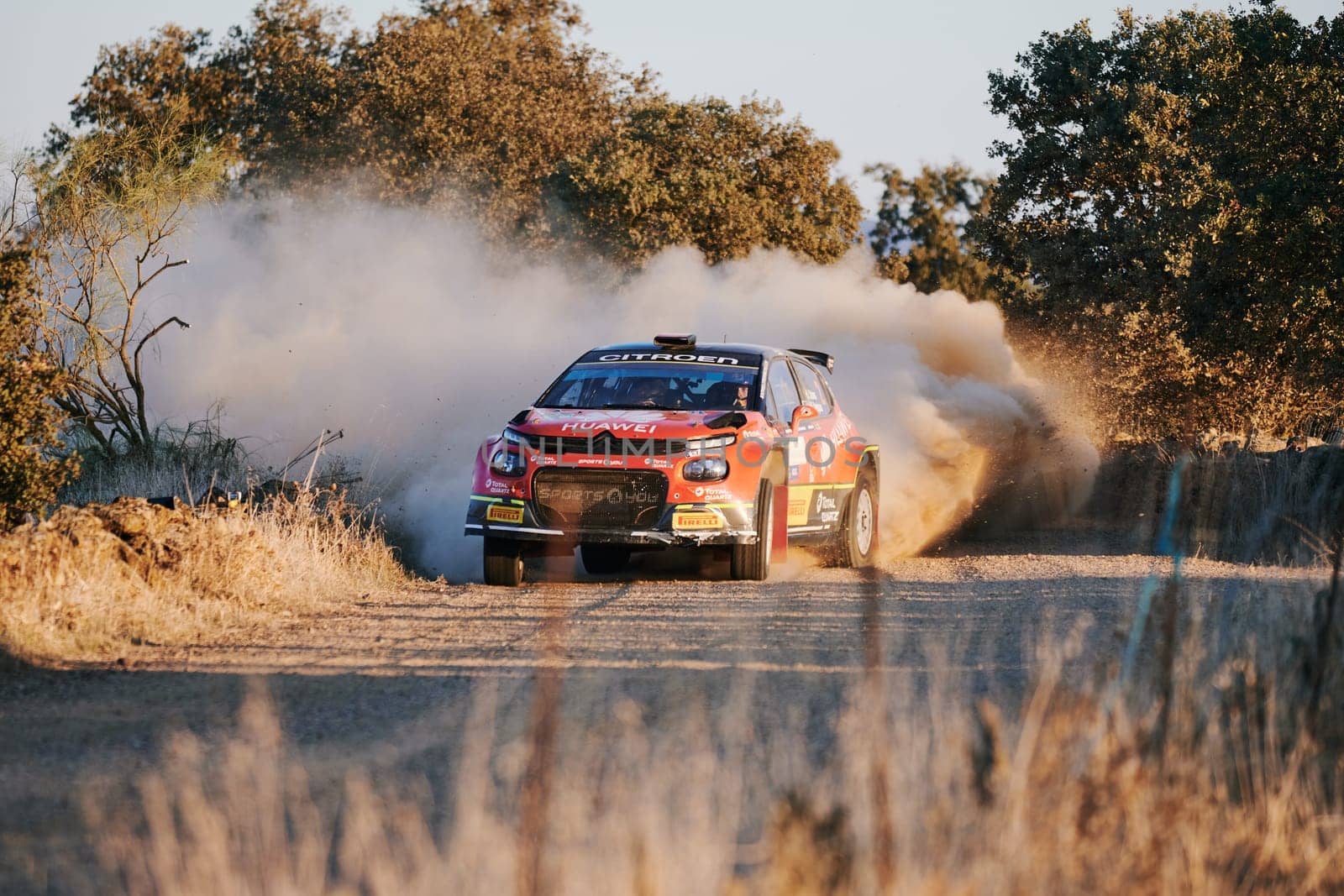 Pozoblanco, Cordoba, Spain-october, 23, 2021: rally cars in full competition going through the first stage