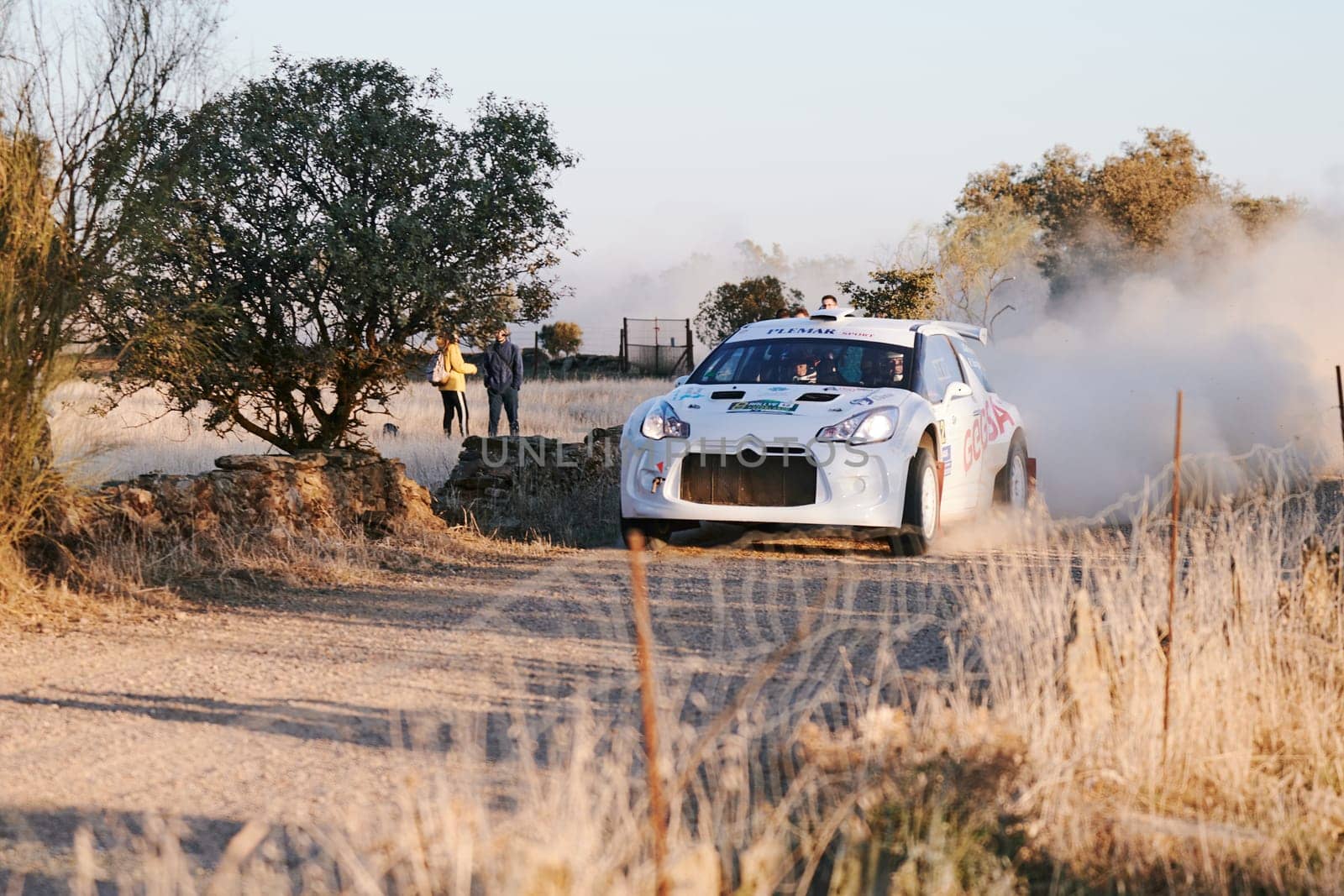 Pozoblanco, Cordoba, Spain-october, 23, 2021: rally cars in full competition going through the first stage