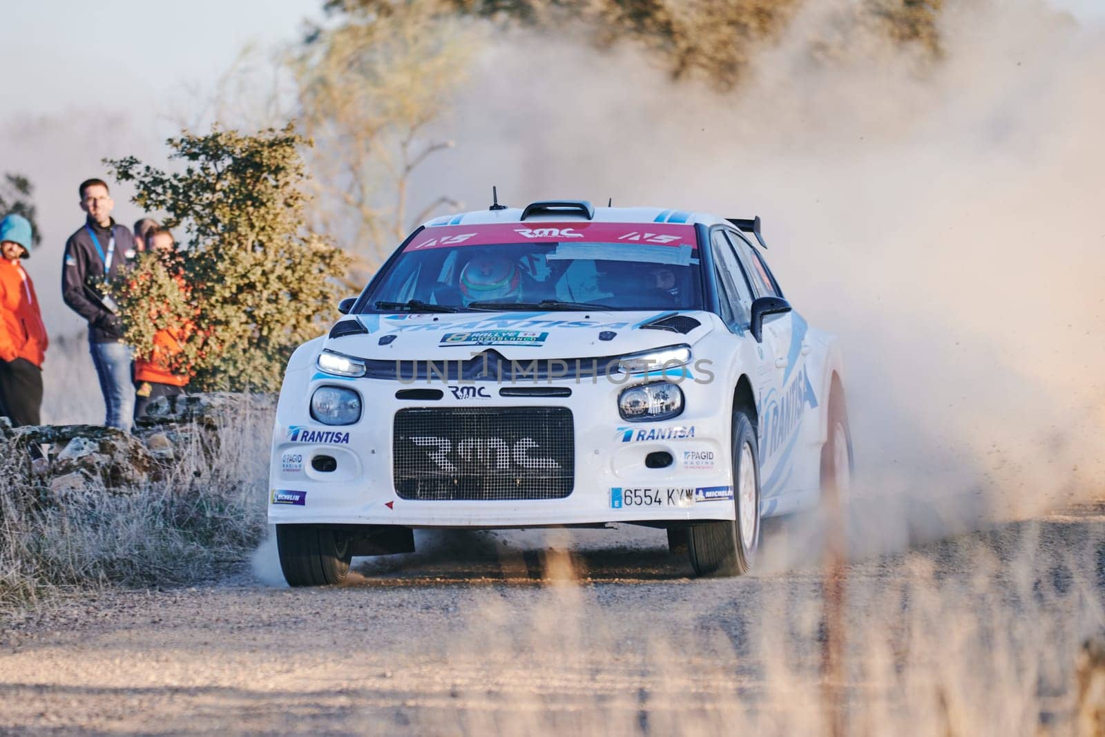 Pozoblanco, Cordoba, Spain-october, 23, 2021: rally cars in full competition going through the first stage