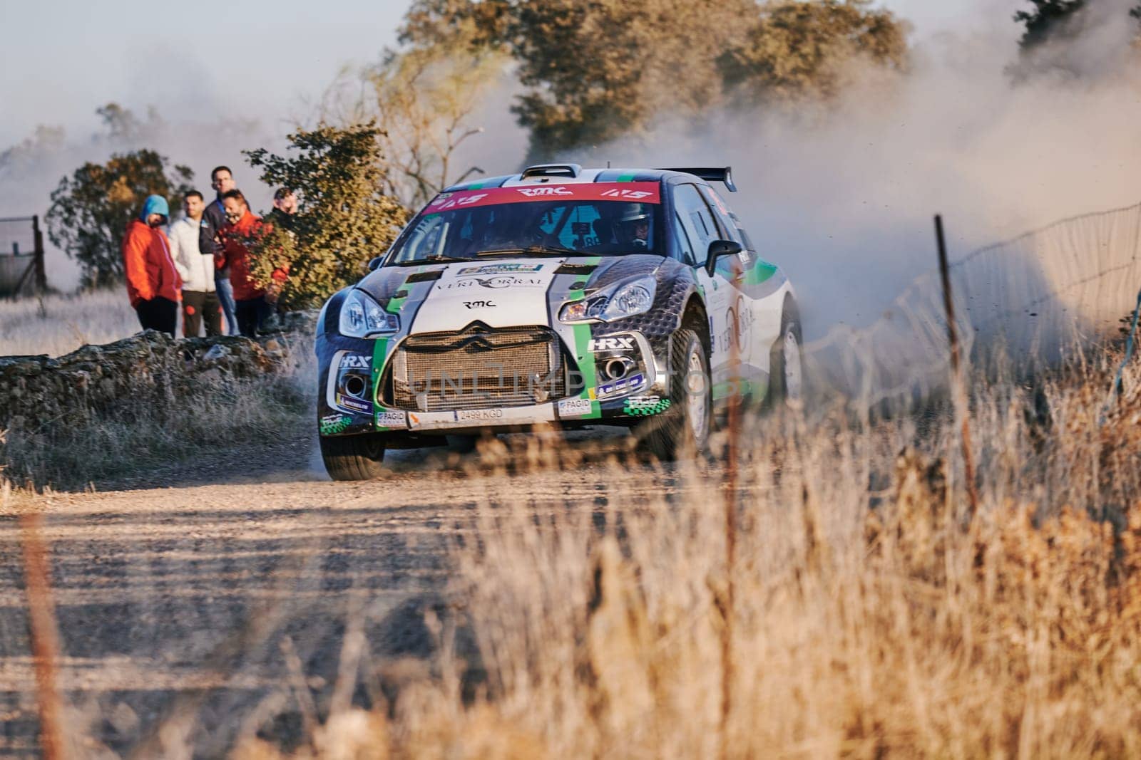 Pozoblanco, Cordoba, Spain-october, 23, 2021: rally cars in full competition going through the first stage