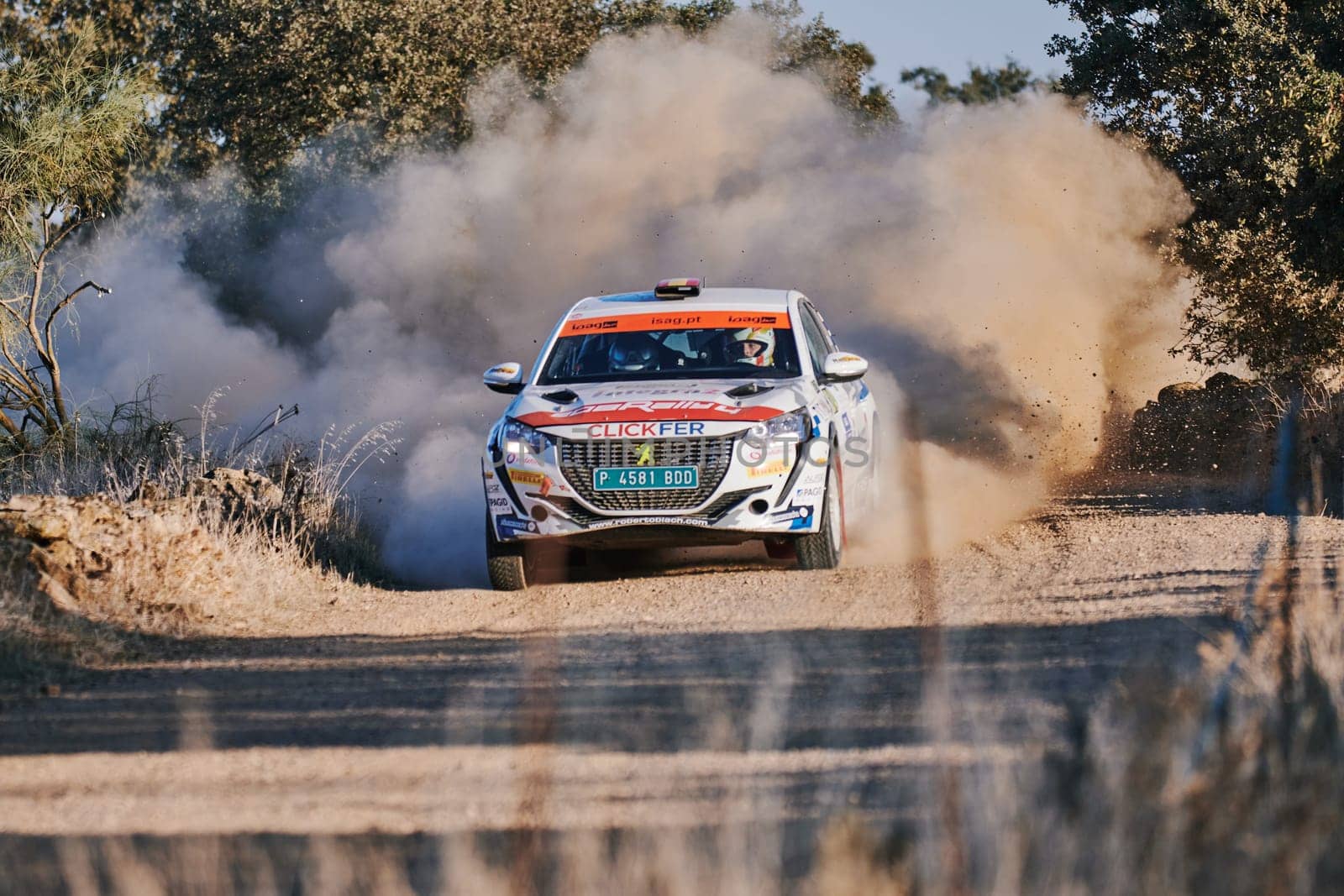 Pozoblanco, Cordoba, Spain-october, 23, 2021: rally cars in full competition going through the first stage