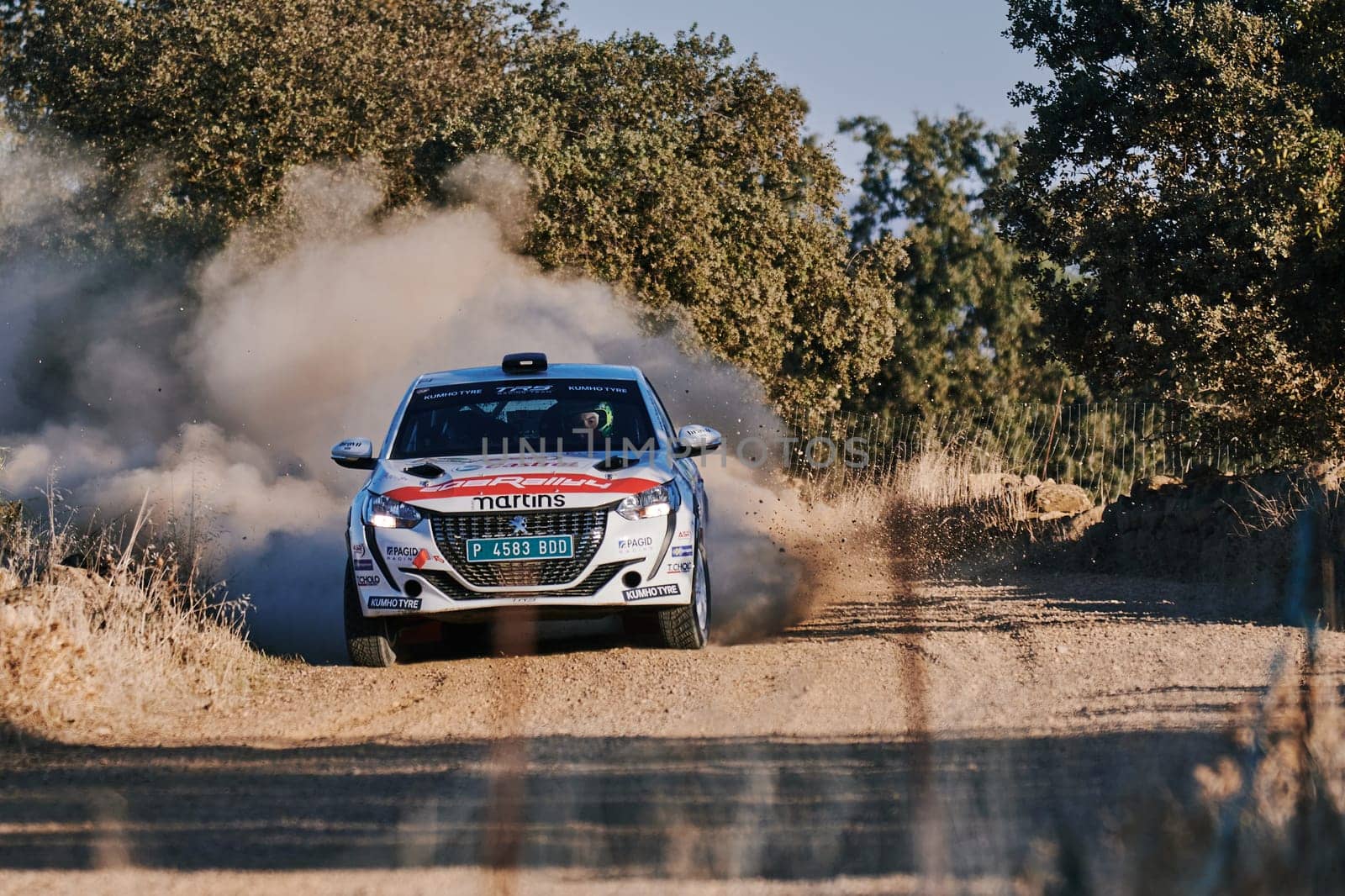 Pozoblanco, Cordoba, Spain-october, 23, 2021: rally cars in full competition going through the first stage