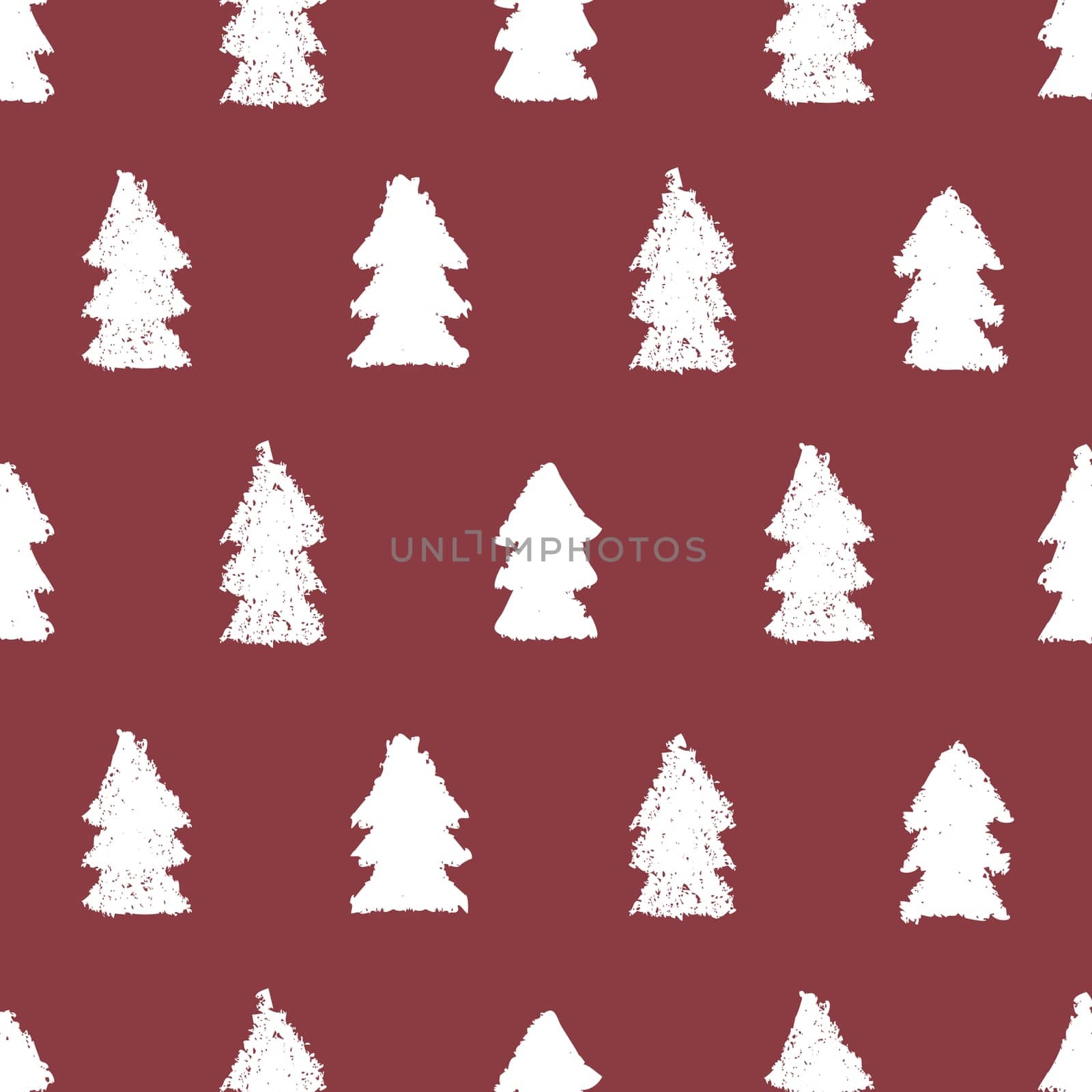 Christmas trees seamless pattern. Hand painted pastel crayon. Grunge background. Design element for xmas wallpapers, invitations, scrapbooking, fabric print etc. Vector illustration.