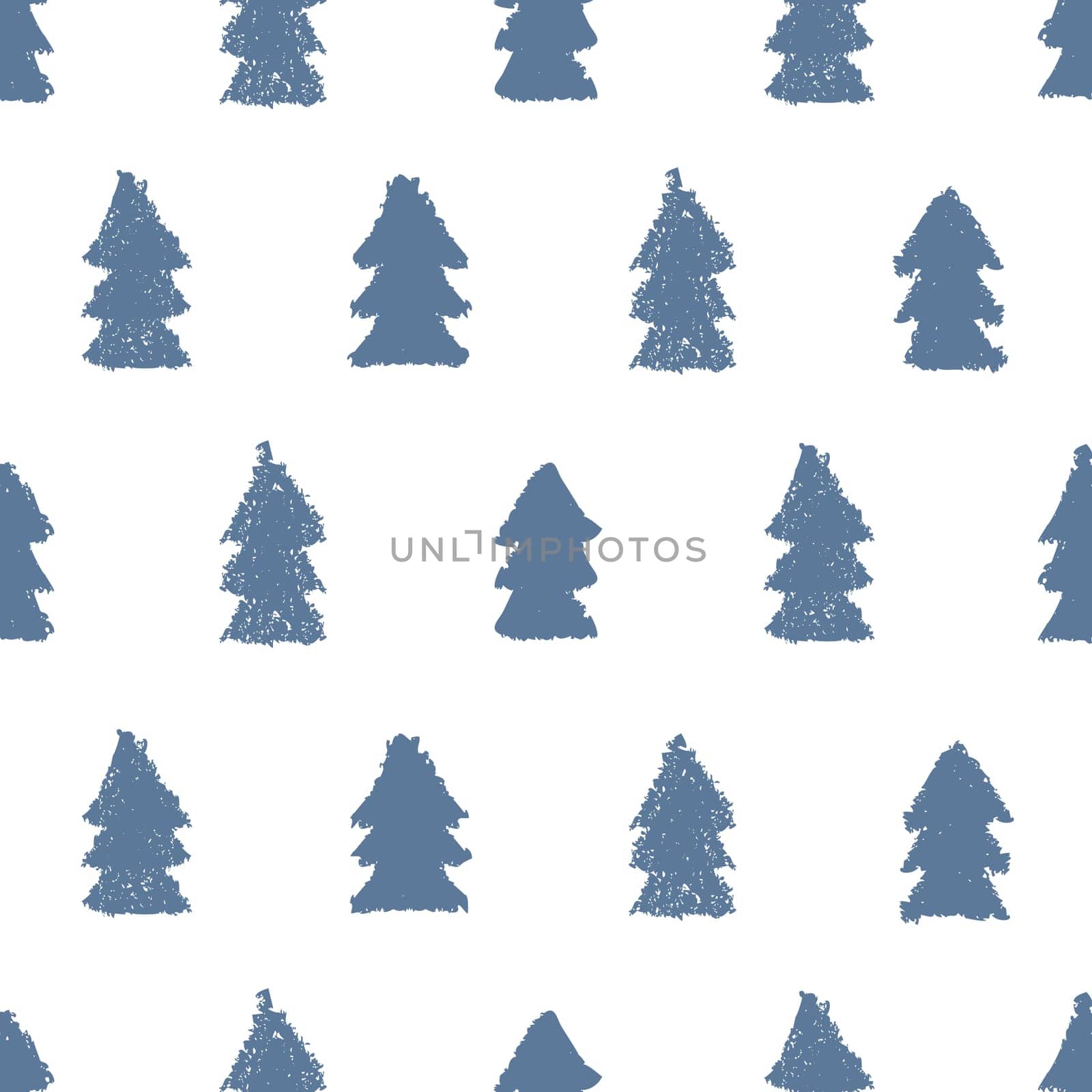 Christmas trees seamless pattern. Hand painted pastel crayon. Grunge background. Design element for xmas wallpapers, invitations, scrapbooking, fabric print etc. Vector illustration.
