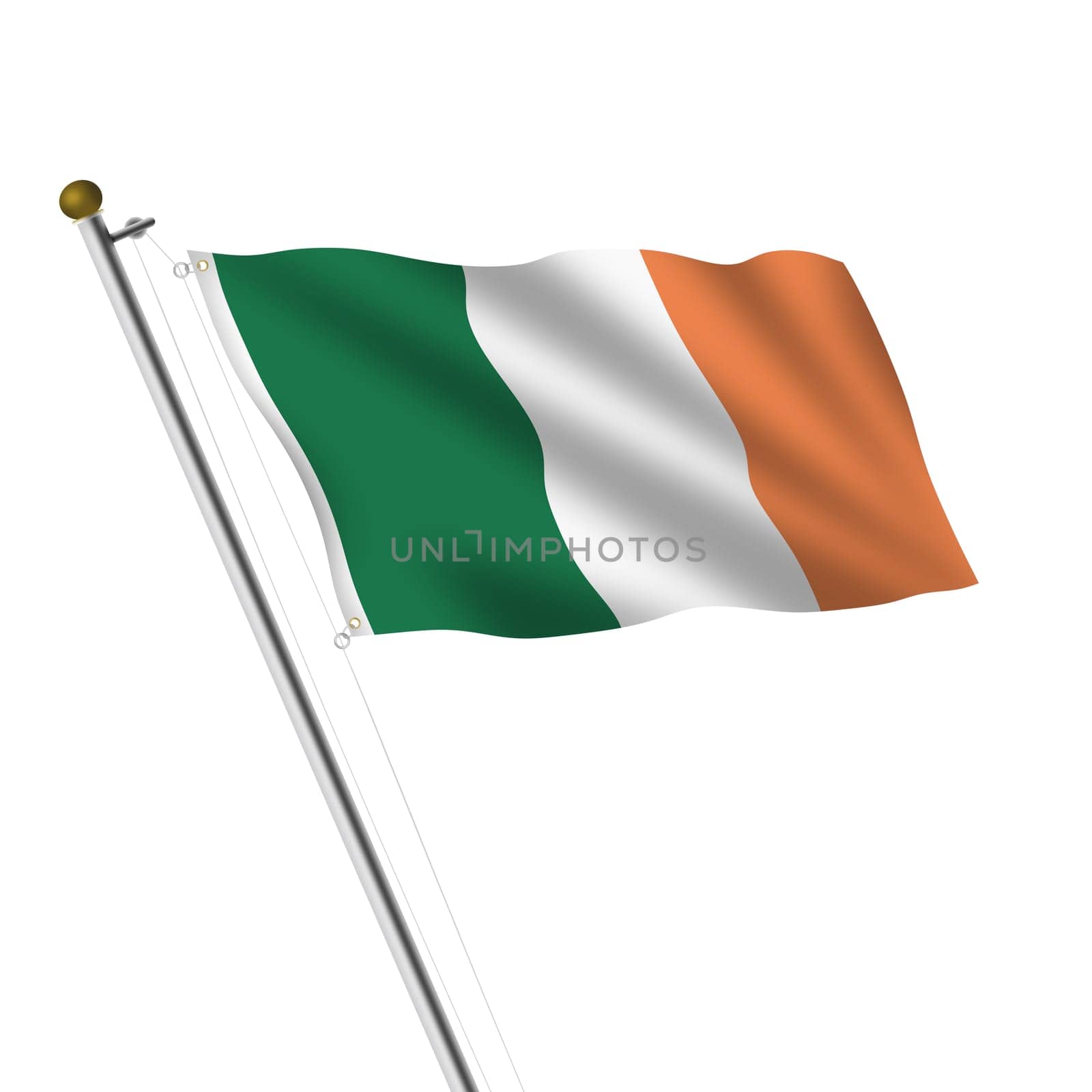 An Ireland Flagpole 3d illustration on white with clipping path