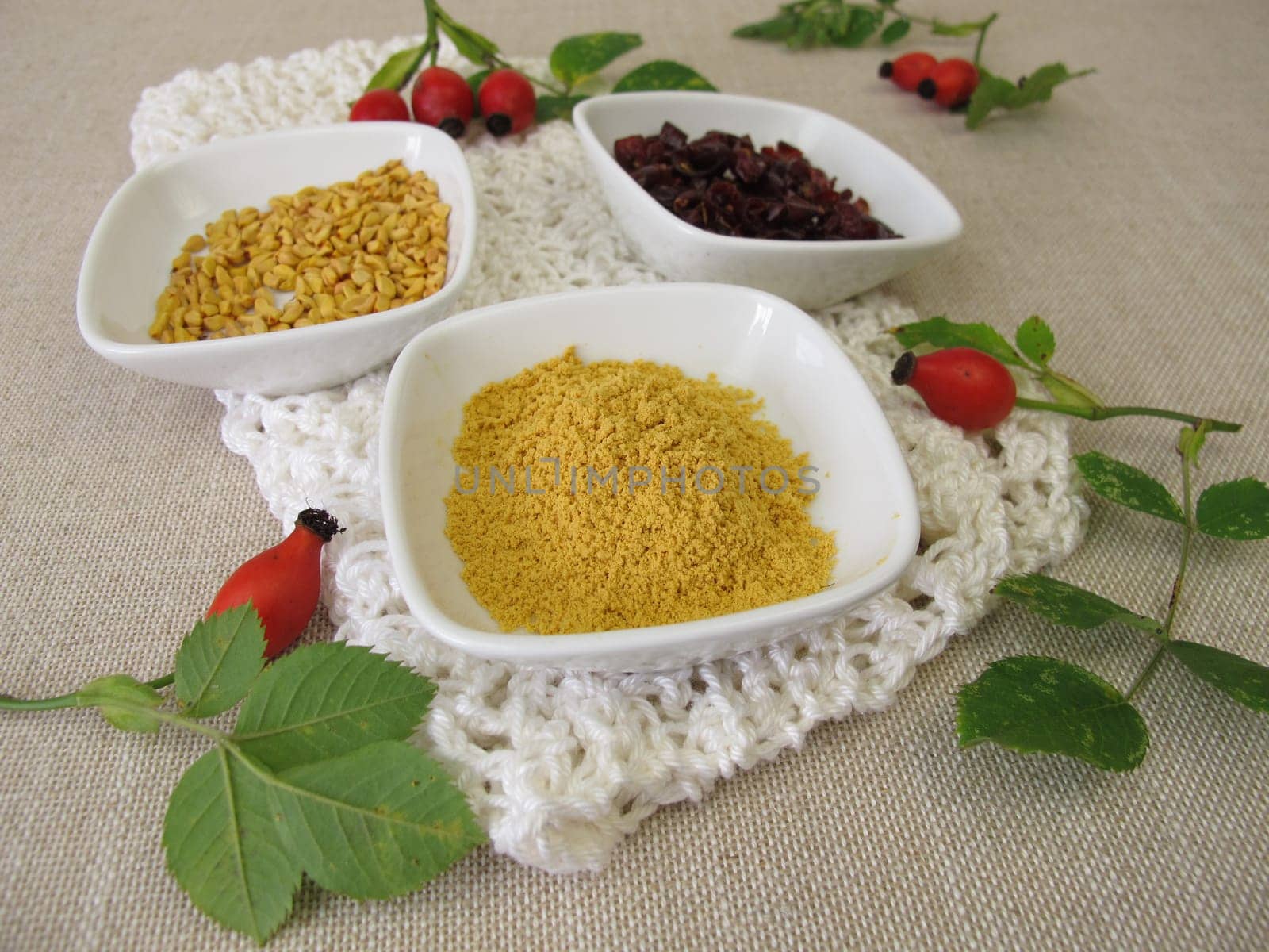 Rose hip powder from the red dog rose, fruit peel and seeds