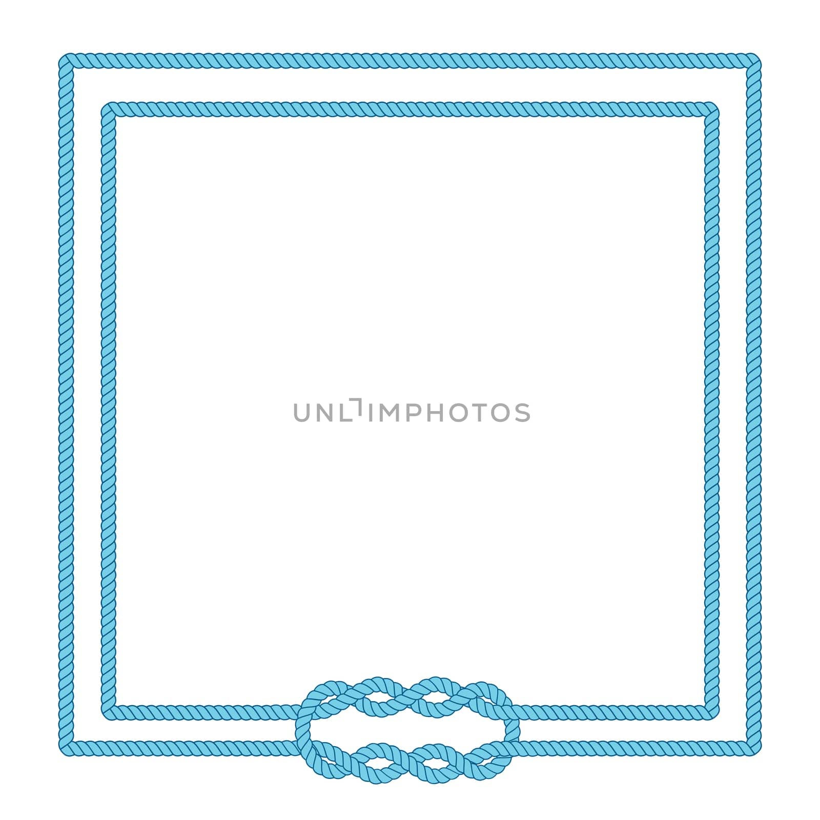 Blank poster template with nautical border. Wedding invitation, baby shower, birthday card, scrapbooking. Sailor rope knot picture frame. Graphic design element. Isolated vector illustration