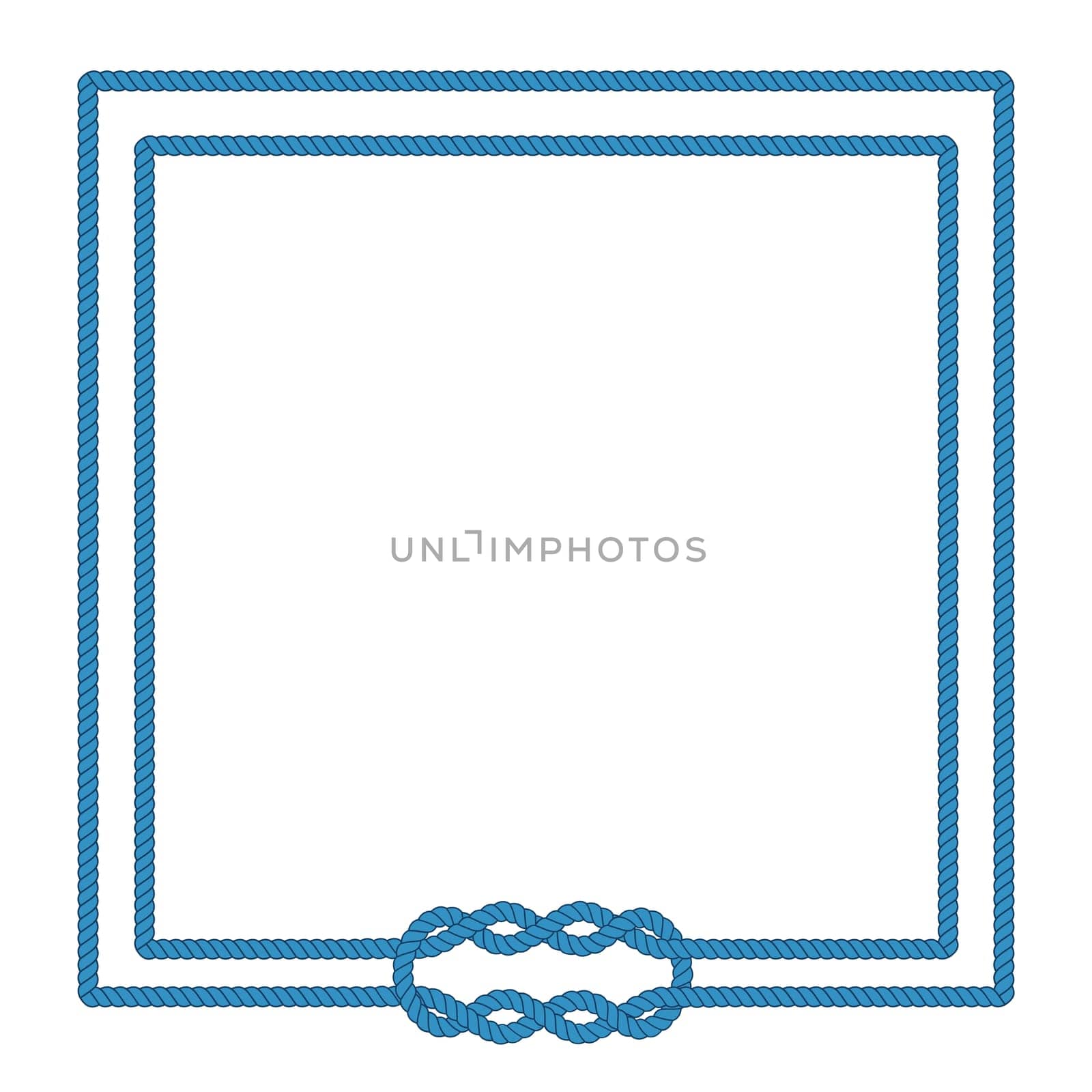 Sailor rope knot picture frame. Blank poster template with nautical border. Graphic design element. Wedding invitation, baby shower, birthday card, scrapbooking. Isolated vector illustration