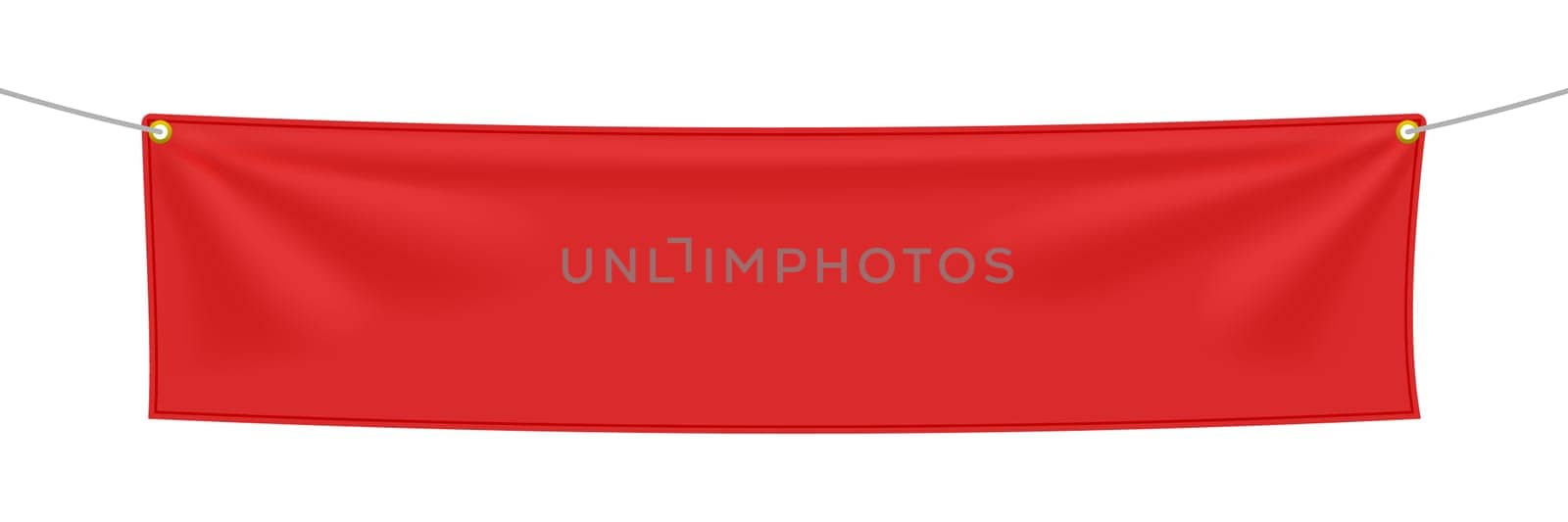 Red textile banner with folds, isolated on white background. Blank hanging fabric template. Empty mockup. Vector illustration