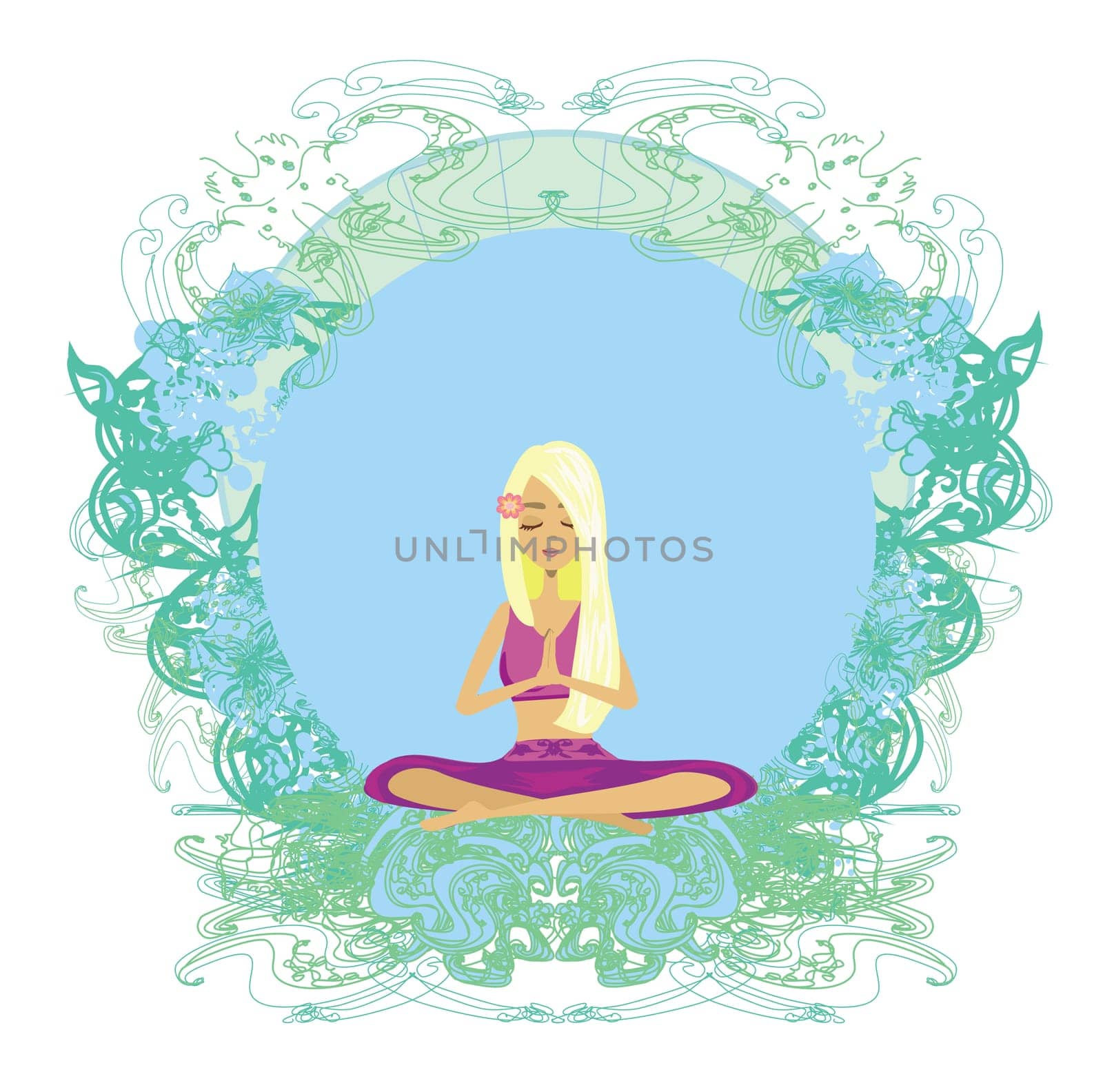 Yoga girl in lotus position - abstract card