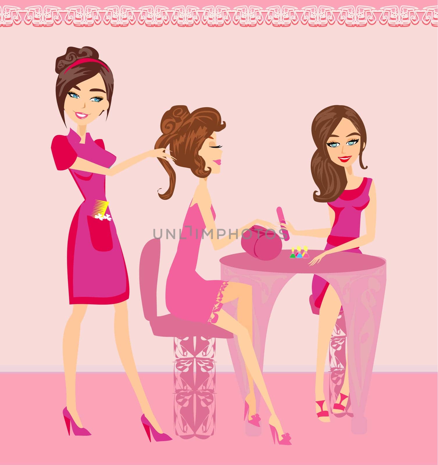 girl in a beauty salon, manicure and hairdresser