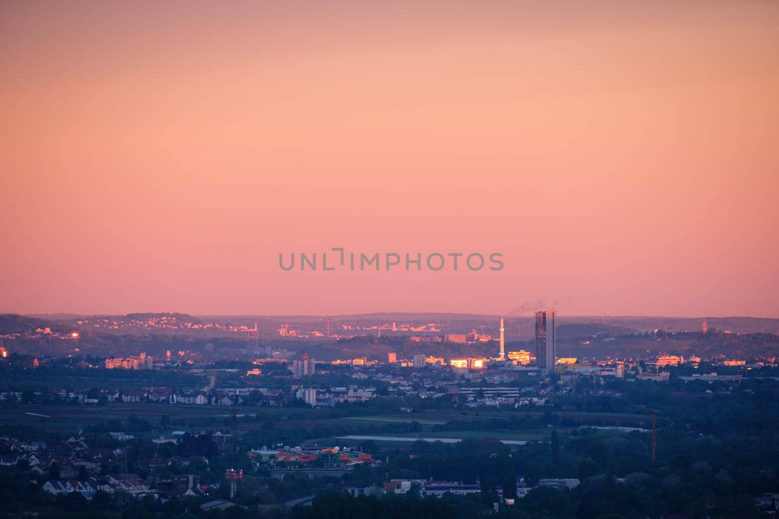 View at the city of Fellbach with huge tower building