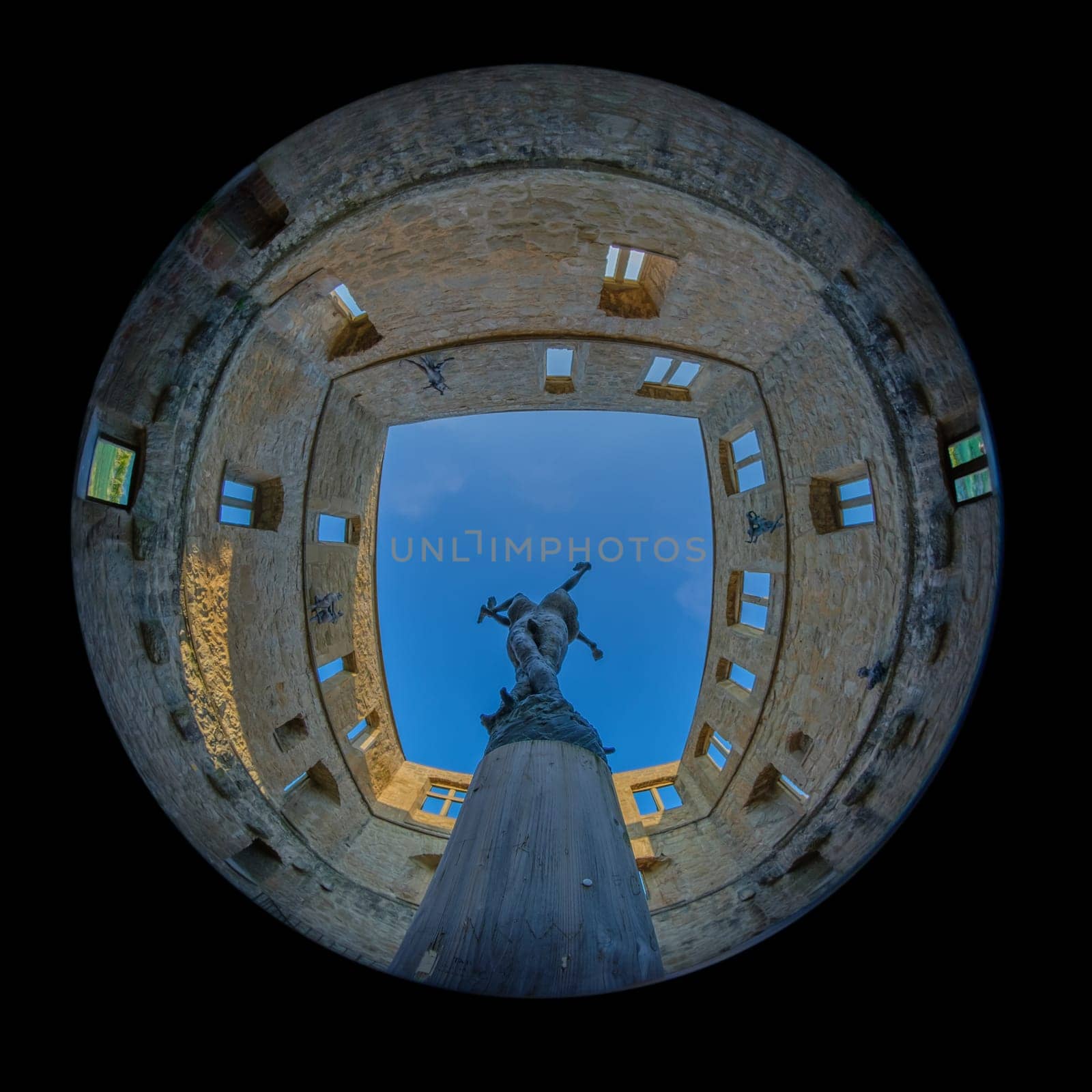 Castle Yburg in Stetten Germany with fish-eye wide-angle shot