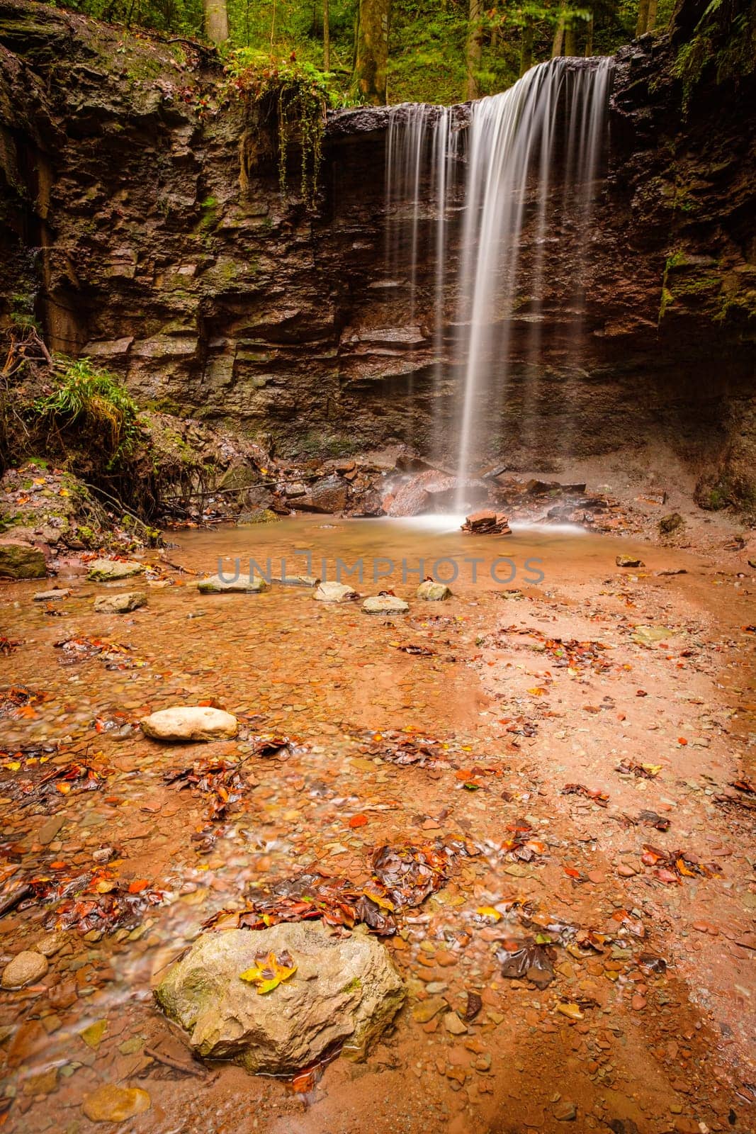 Waterfall stream cascade scene in vertical format