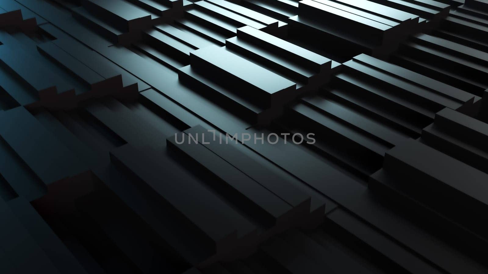 Computer generated background waves of rectangles, top view. 3D rendering undulating stepped background