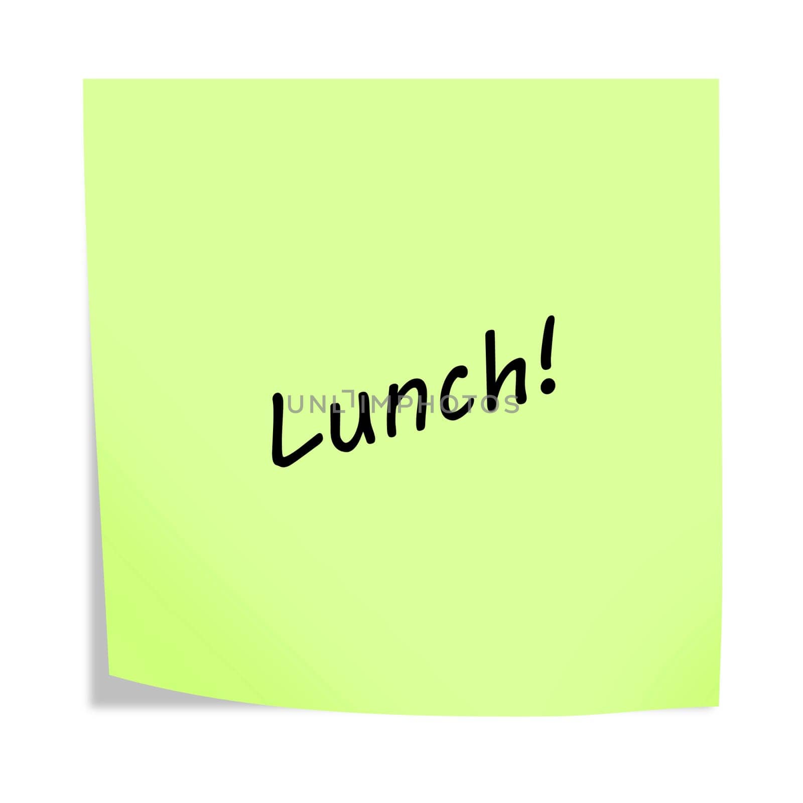A Lunch 3d illustration post note reminder on white with clipping path