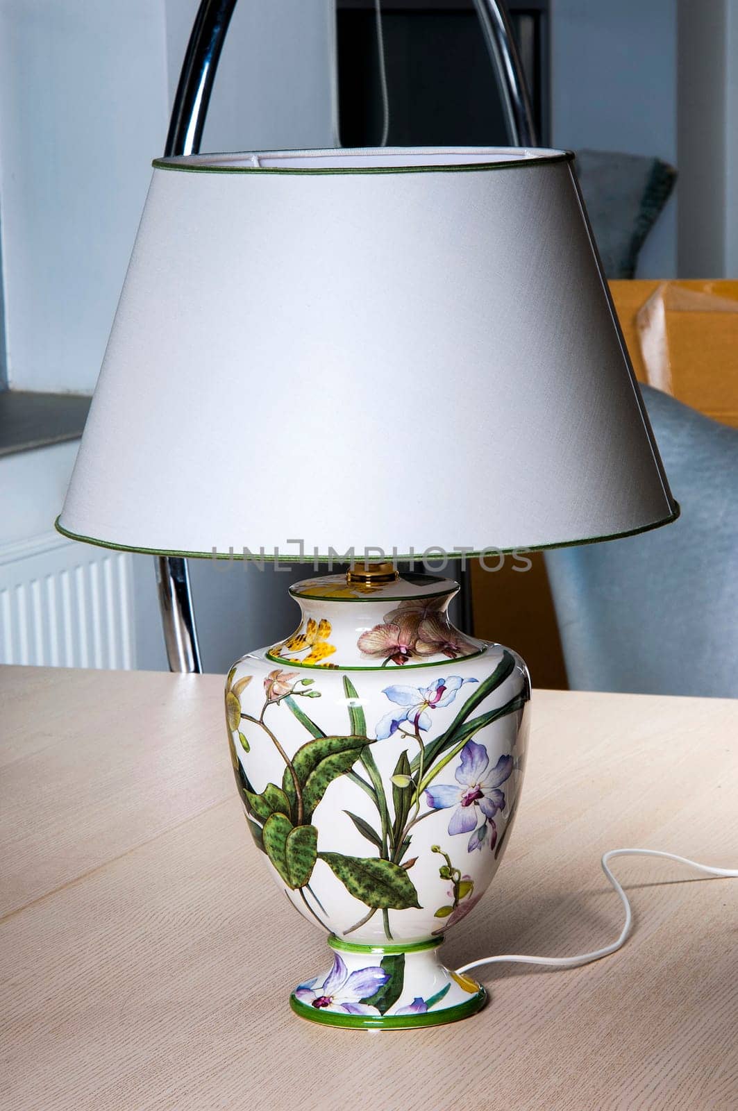 table lamp with a decorative flower pattern