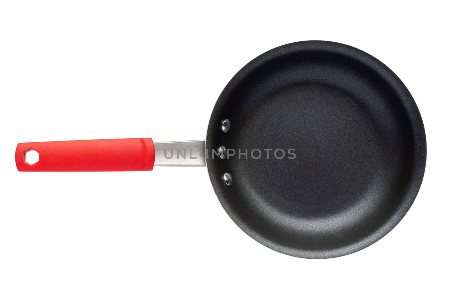 Top view of a commercial grade nonstick fry pan, heavy gauge aluminum. PFOA-Free reinforced nonstick-coating.