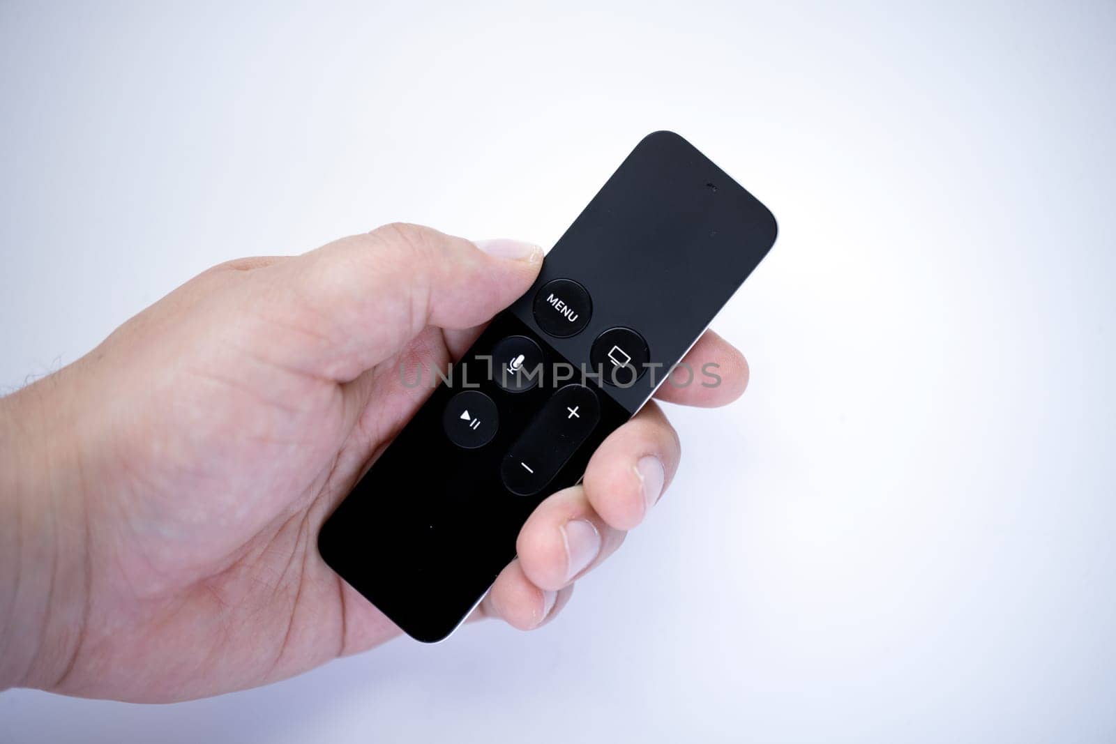Calgary, Alberta, Canada. Nov 2, 2021. An Apple Siri Remote Control, Voice Control with a10X Fusion chip with 64-bit architecture.
