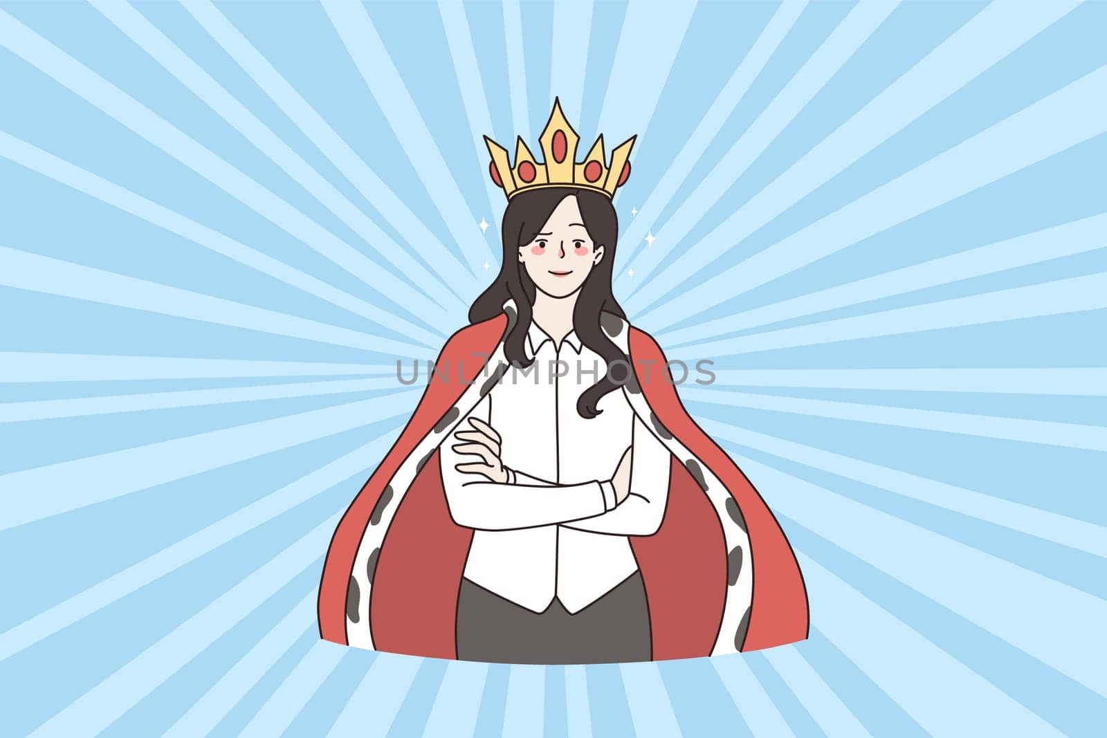 Confident businesswoman in crown and robe show leadership