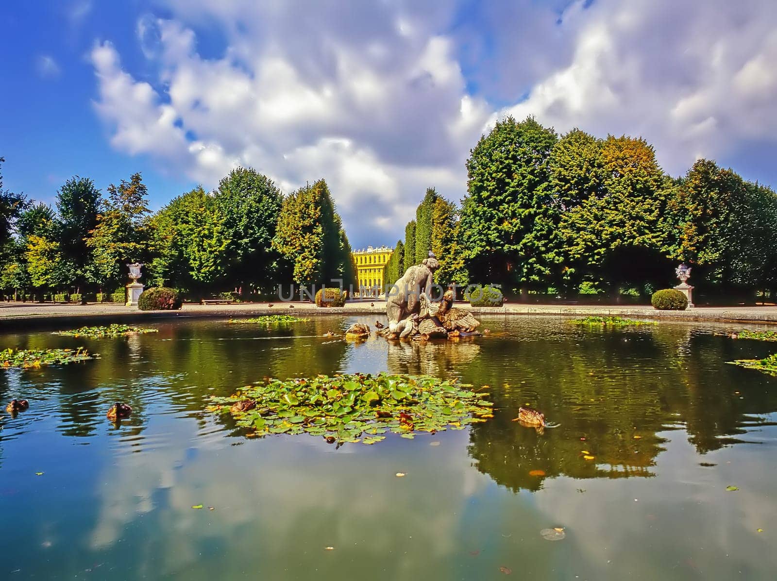 Palace Schonbrunn with fountain in Vienna