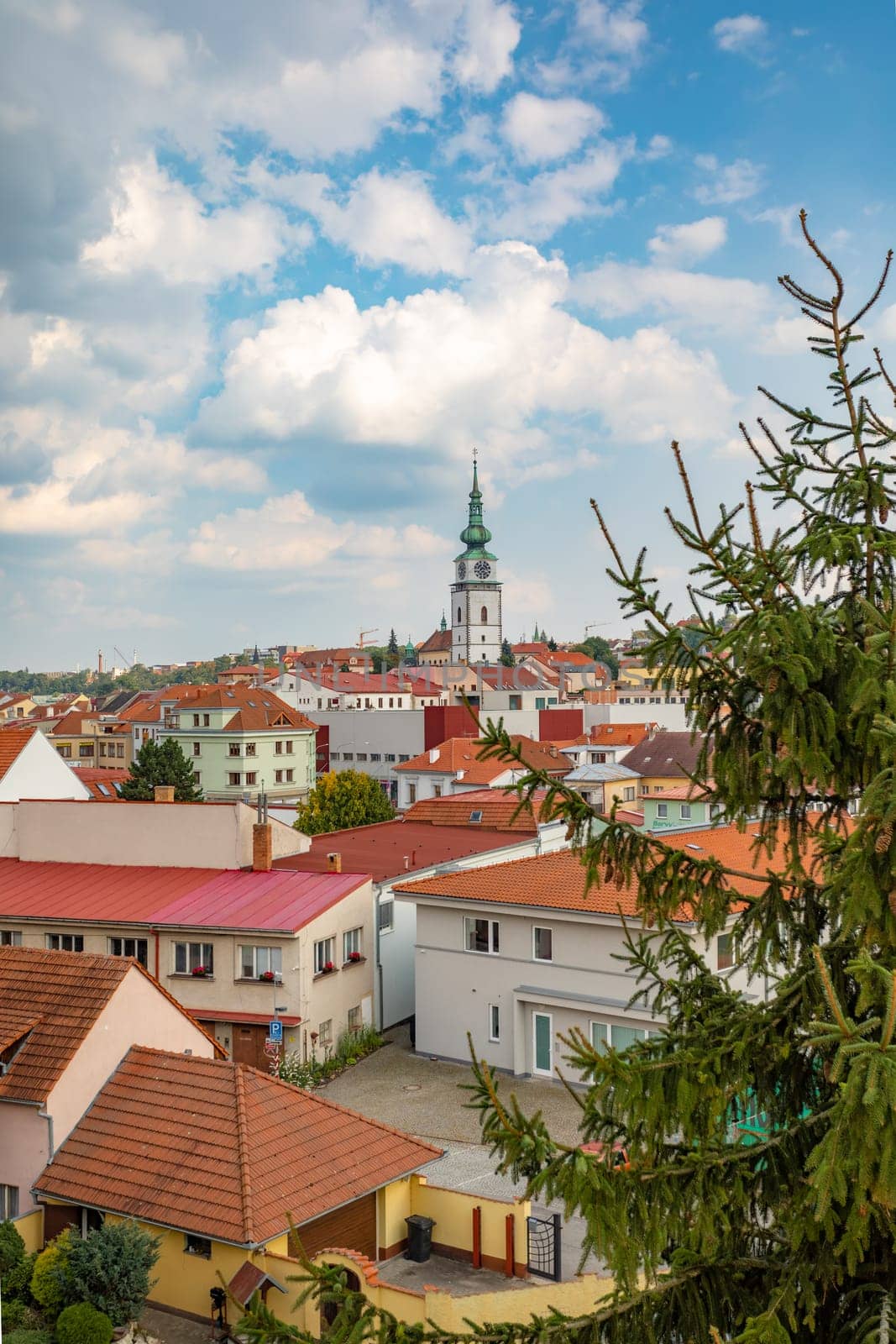 Panorama of city Trebic, a UNESCO world heritage site in Moravia, Czech Republic, St Martin Church in Trebic, Czech Republic