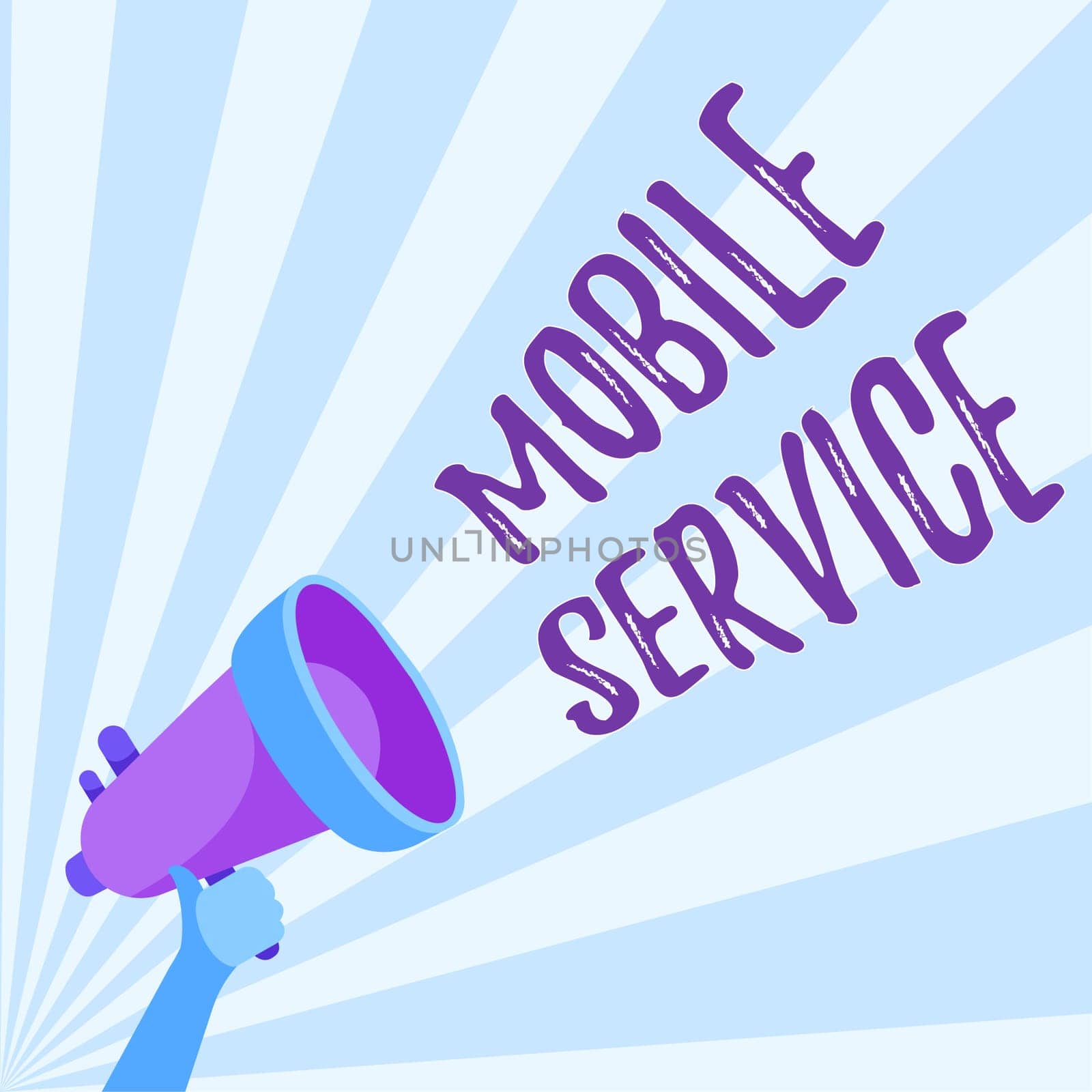 Conceptual caption Mobile Service, Business concept Radio communication utility between mobile and land stations Illustration Of Hand Holding Megaphone Making Wonderful Announcement.