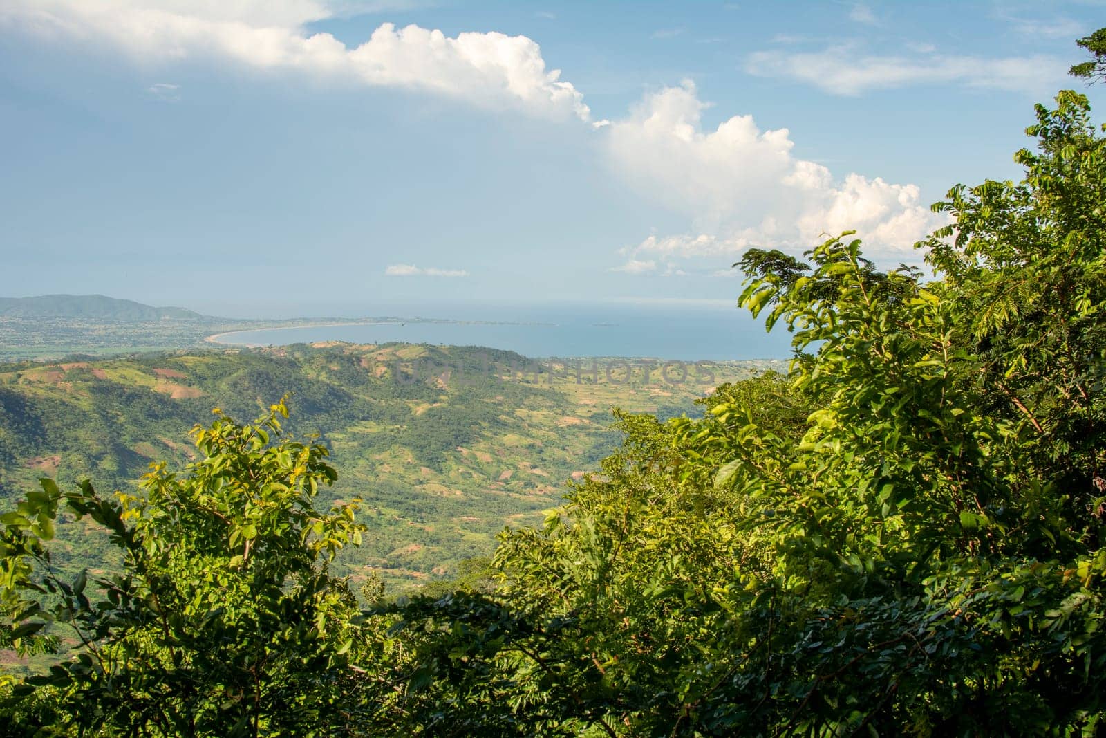 View on the landscape surrounding Livingstonia with Lake Malawi in the distance. Travel and Tourism.