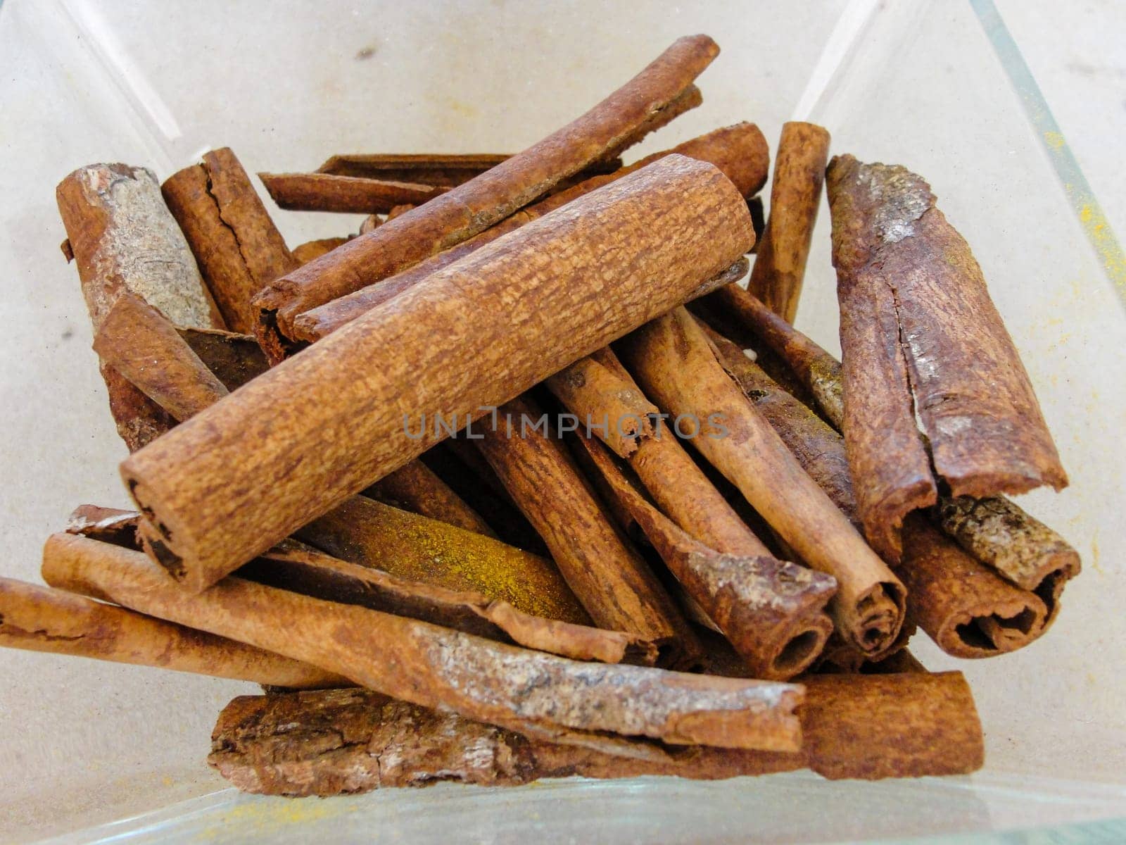 A species of cinnamon sticks on the market in Asia, close-up view