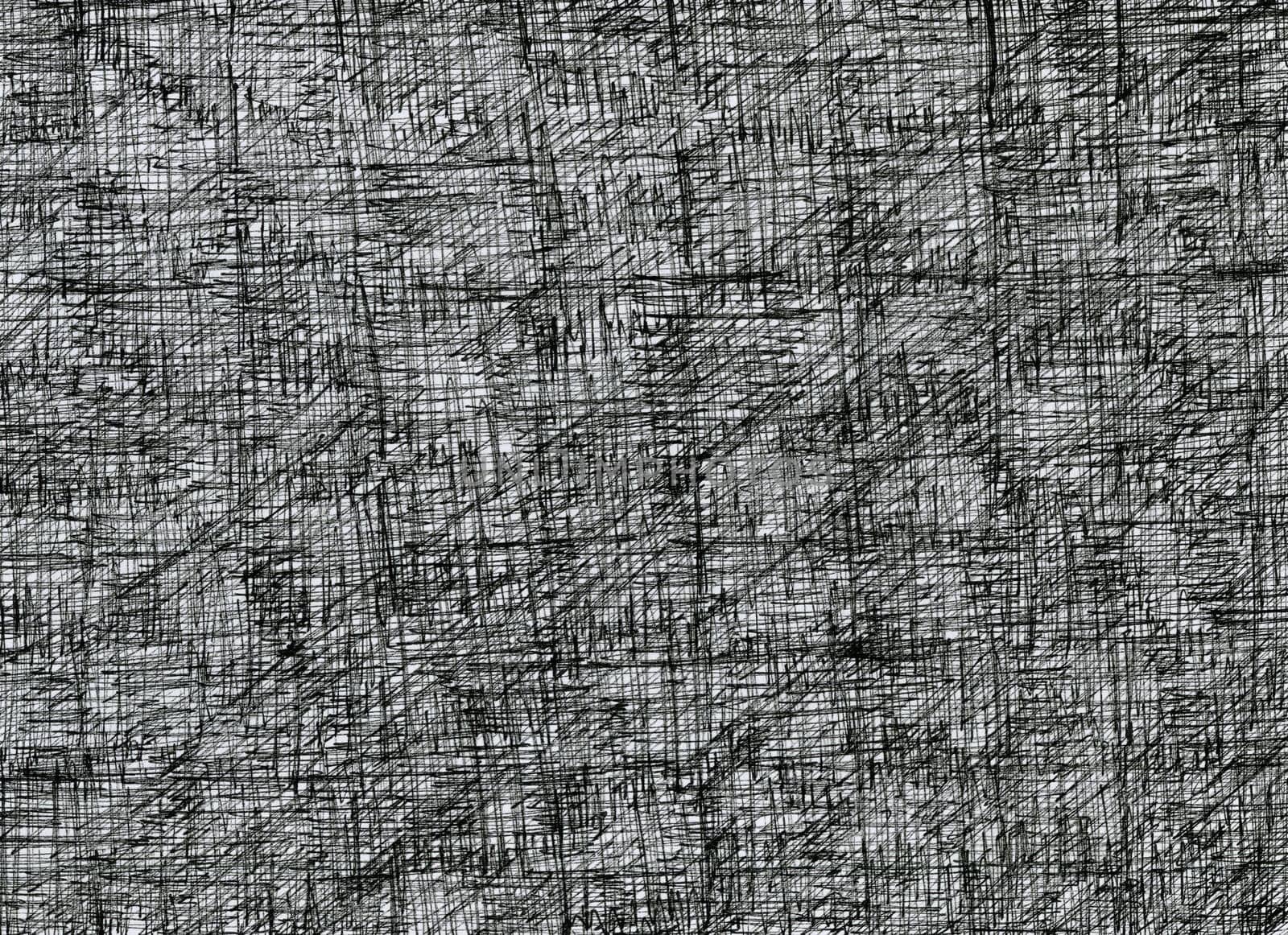closeup of black liner pencil cross hatched doodles brushes on white background