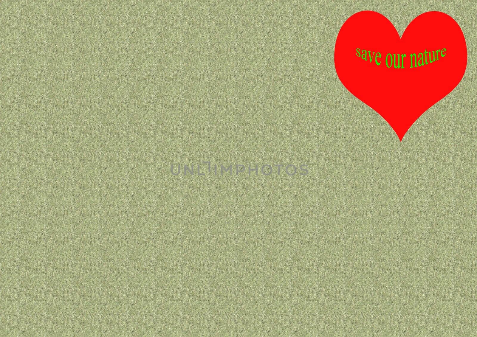save our nature, heart on green empty paper
