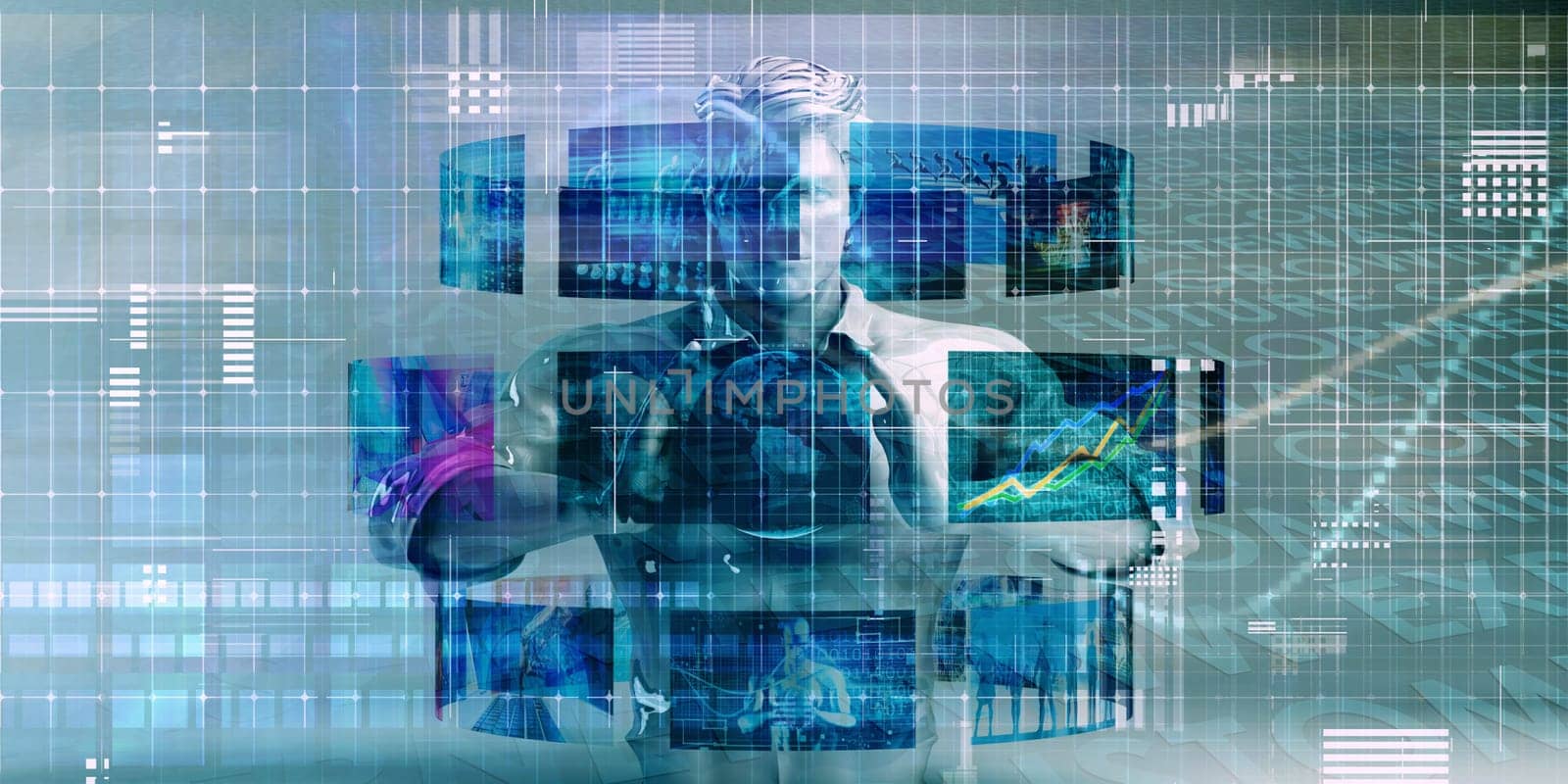 Empowered by Technology with Man Standing in Digital Portal