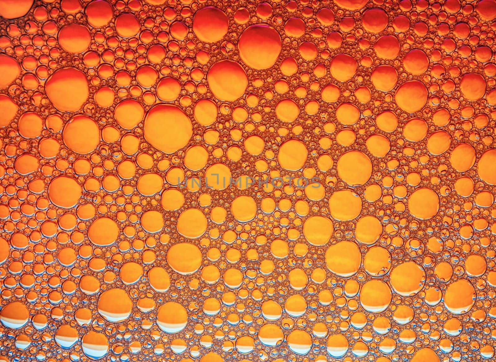 Orange bubbles background. Foam bubbles macro texture.