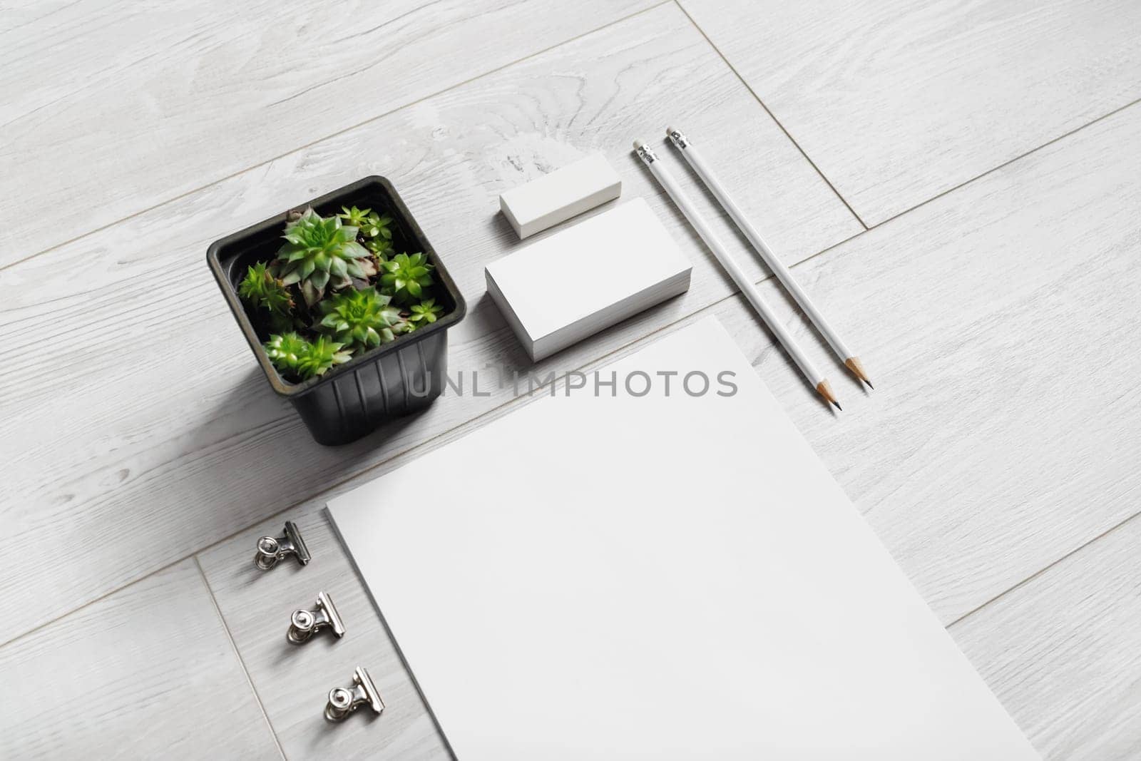 Blank stationery set on wooden background. ID template. Mockup for branding identity for designers.