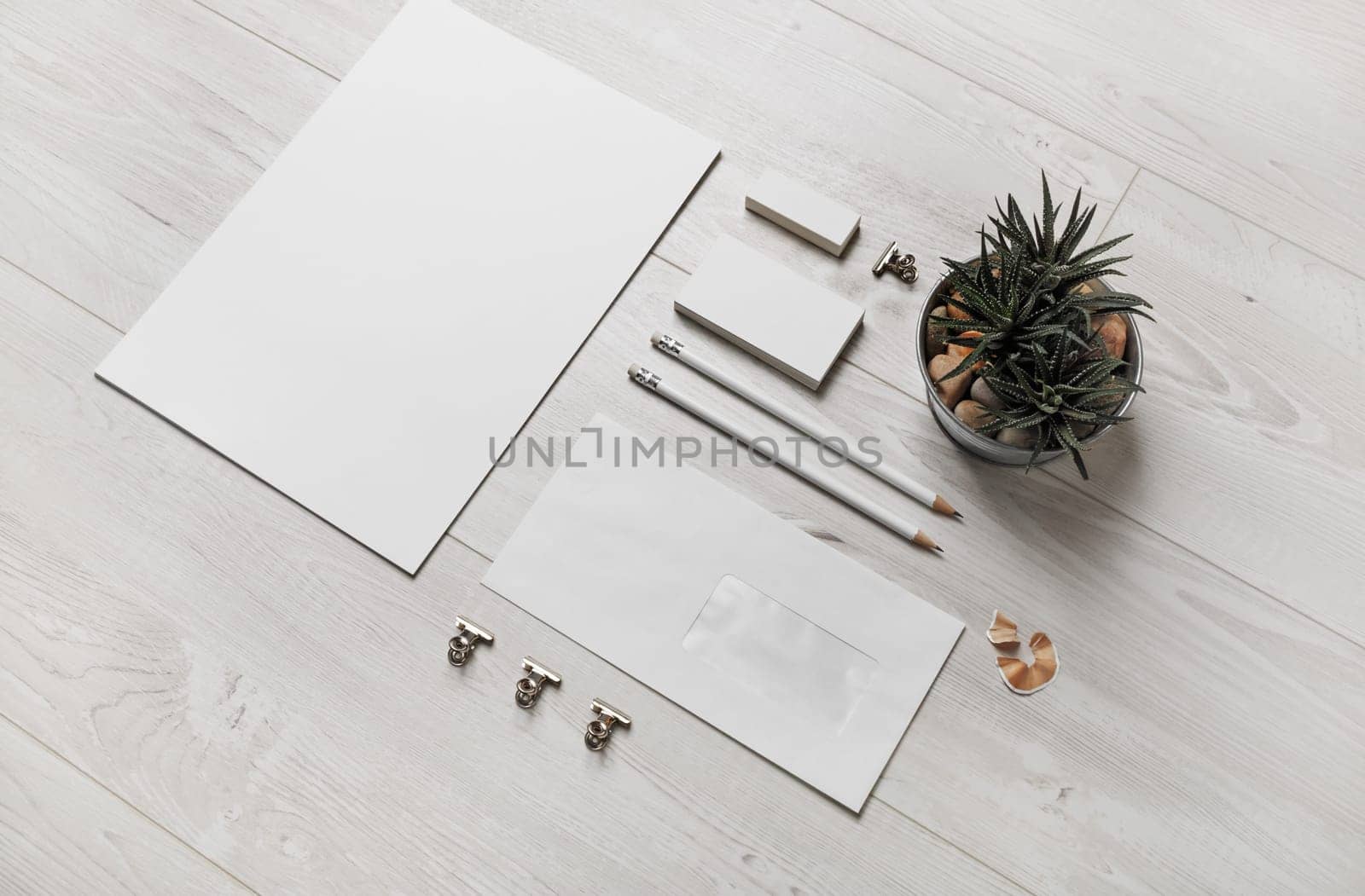 Photo of blank stationery set on wooden background. Business brand template. Branding mock up.