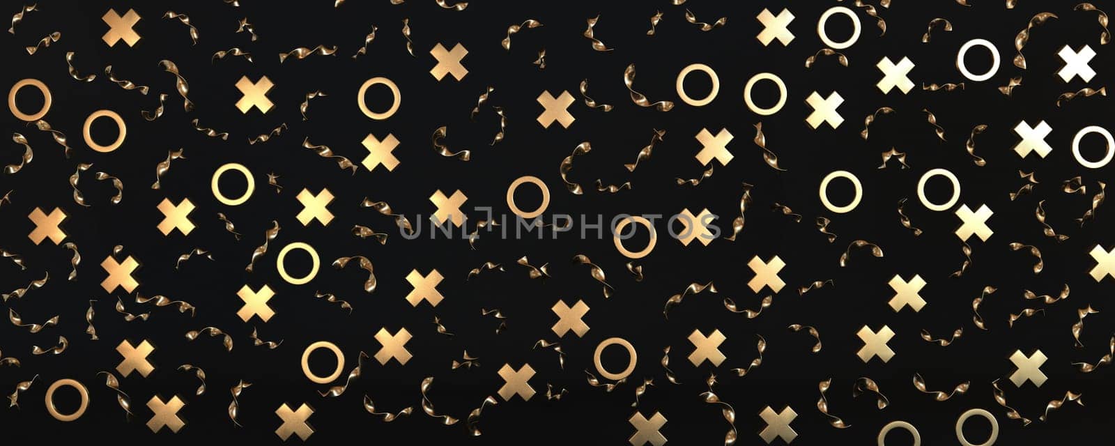 Golden confetti 3D rendering illustration isolated on black background