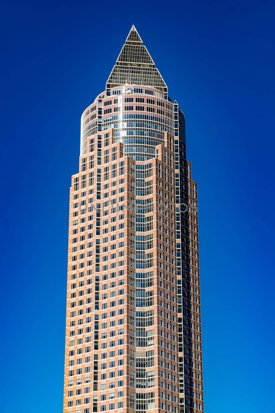Frankfurt, GERMANY - October 9, 2021: Messeturm, or Trade Fair Tower, is a 63-storey, 257 m 843 ft skyscraper in Frankfurt, Germany
