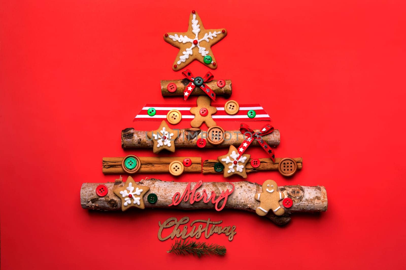 Christmas Tree on Red Holiday Background