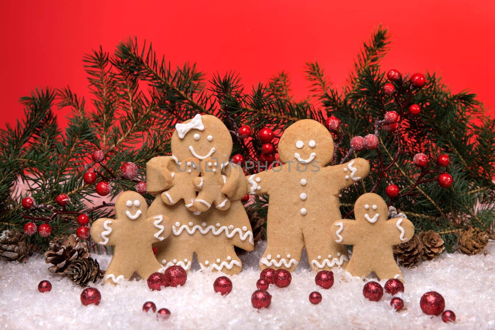 GingerBread Family on a Christmas Festive Background