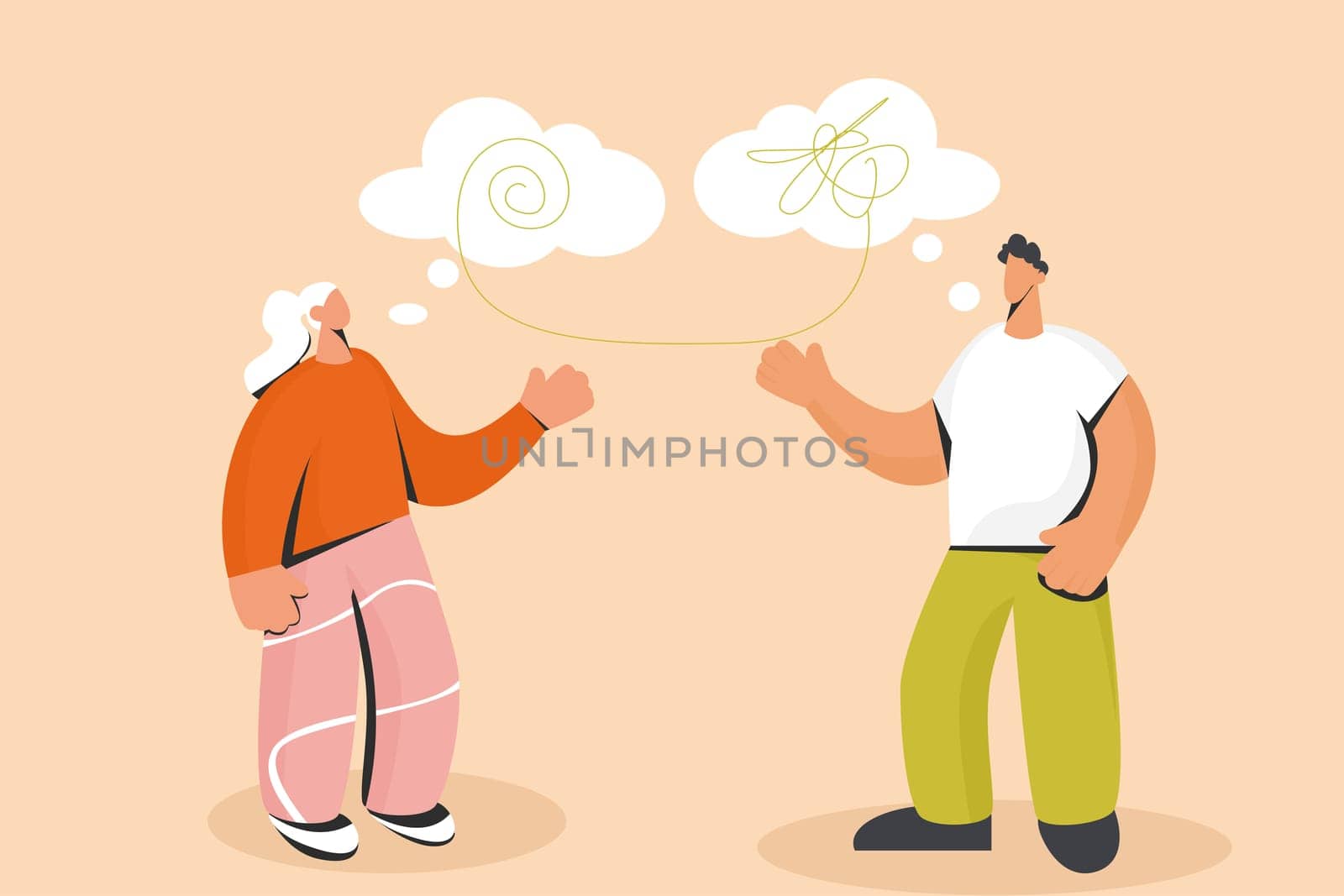 Man and woman psychologist and client unravel life relationship problems. Psychiatrist and patient therapy session, solve difficult situations. Psychology, psychotherapy concept. Vector illustration.