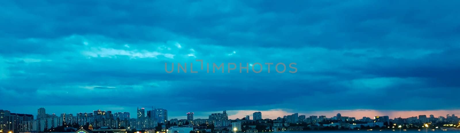 New Modern City Skyline. Banner, panorama of architecture and blue sky