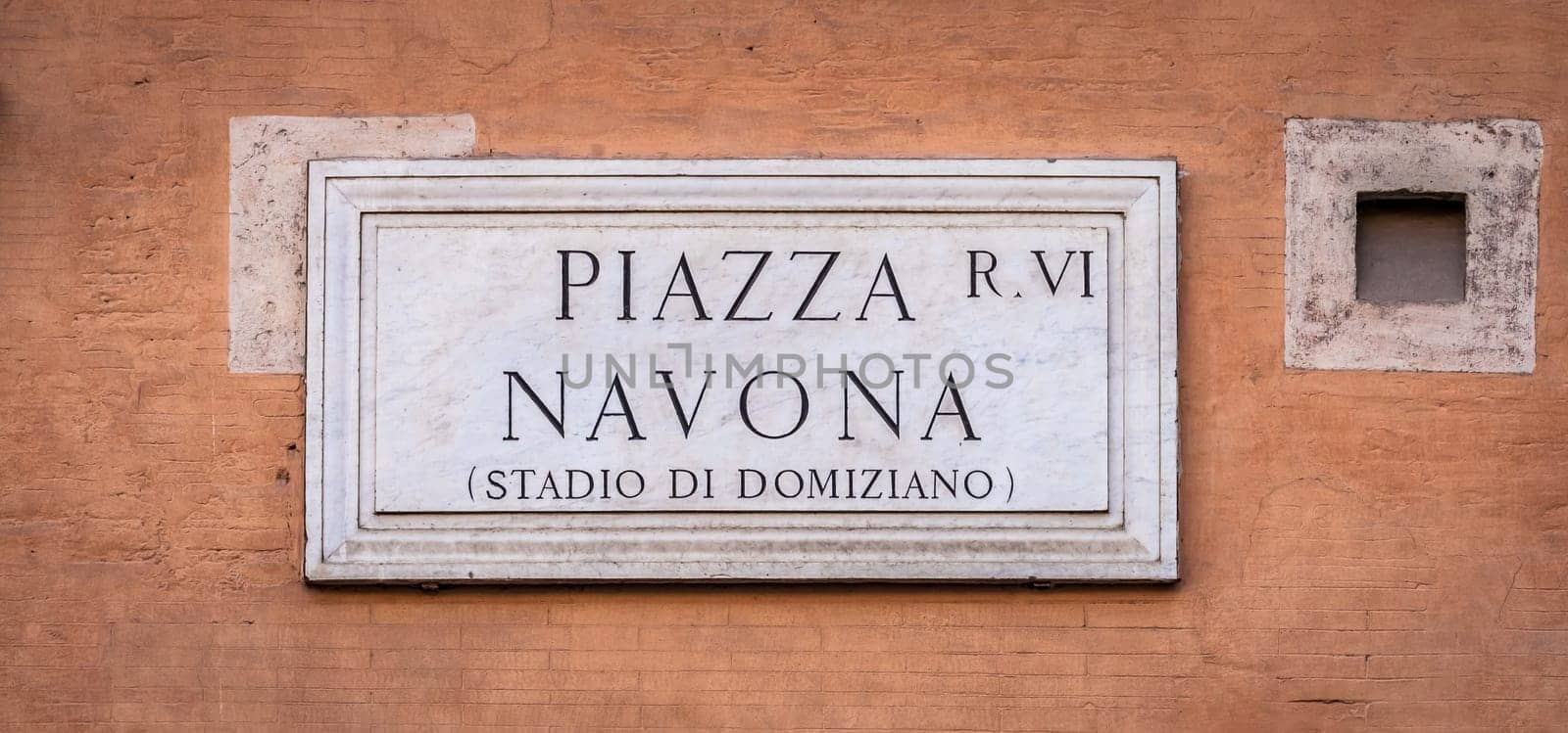 Street name sign of Piazza Navona (Navona's Square) in Rome, Italy.