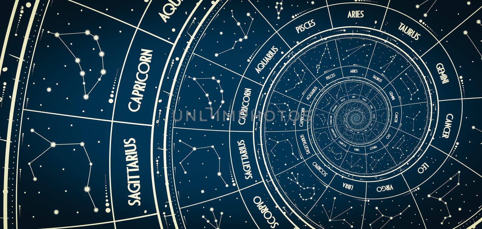Droste effect background. Abstract design for concepts related to astrology, fantasy, time and magic.