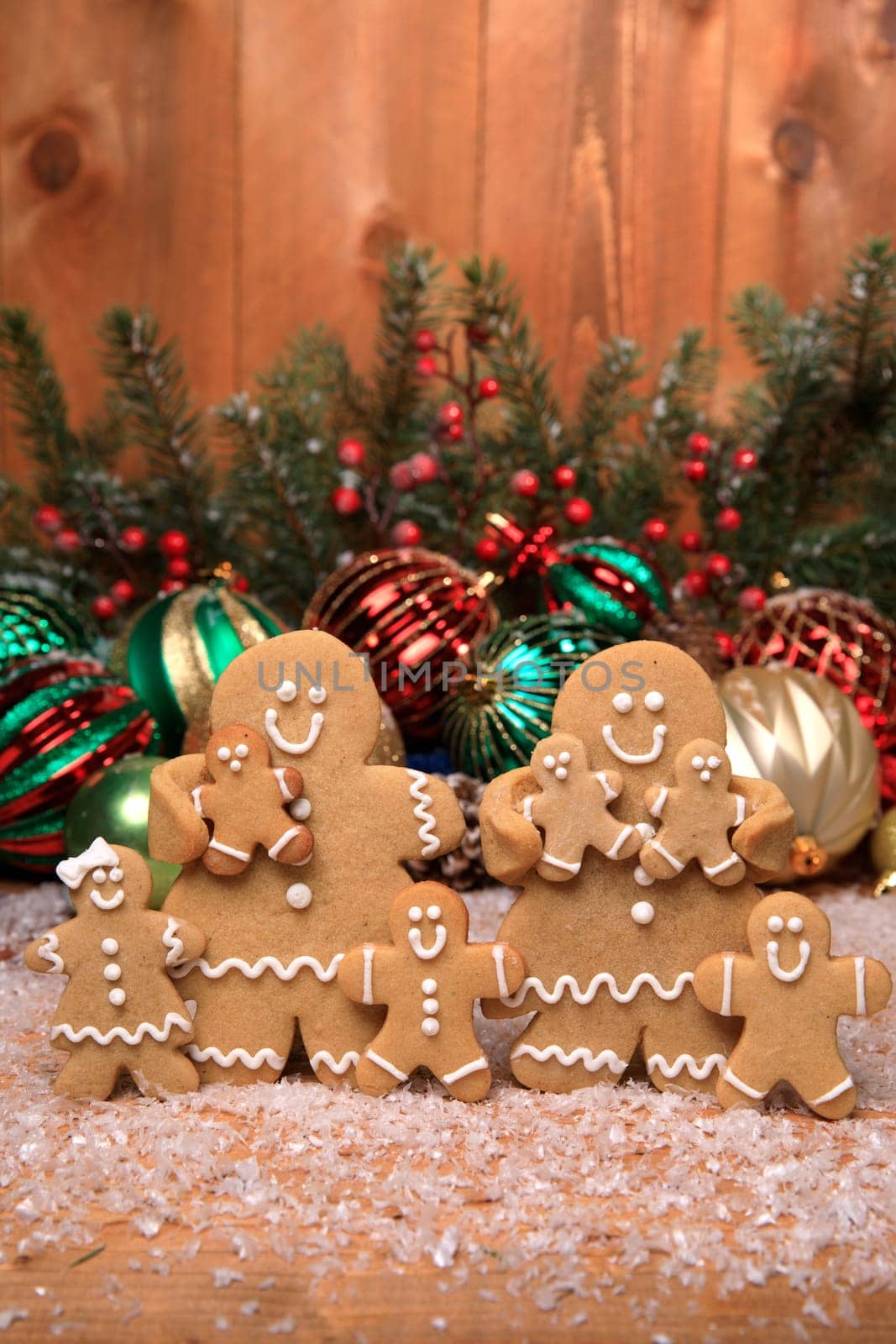 Gingerbread Family of 6 kids on Holiday Christmas Background