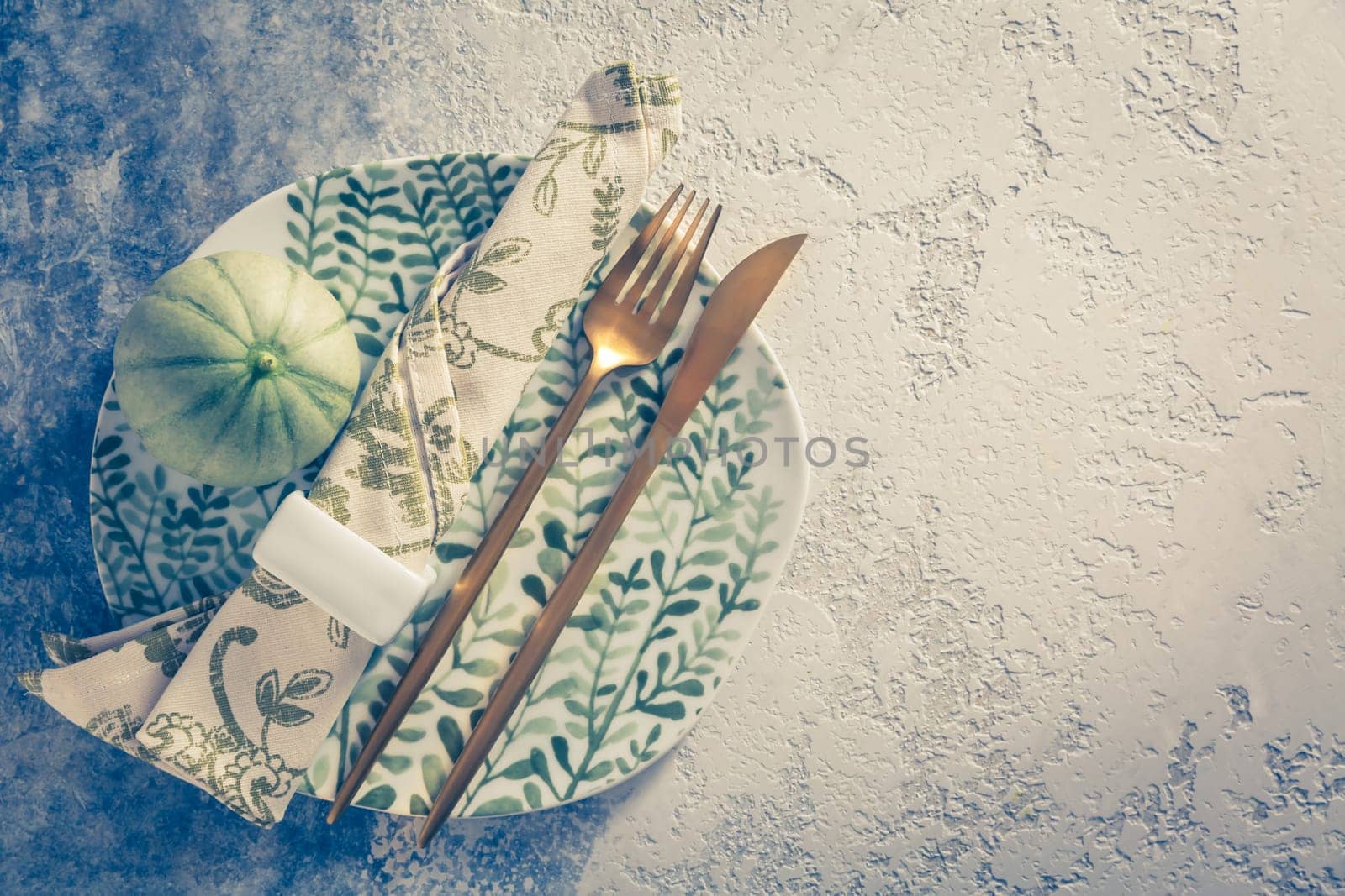 Place setting for Thanksgiving in vintage style copy space for your text