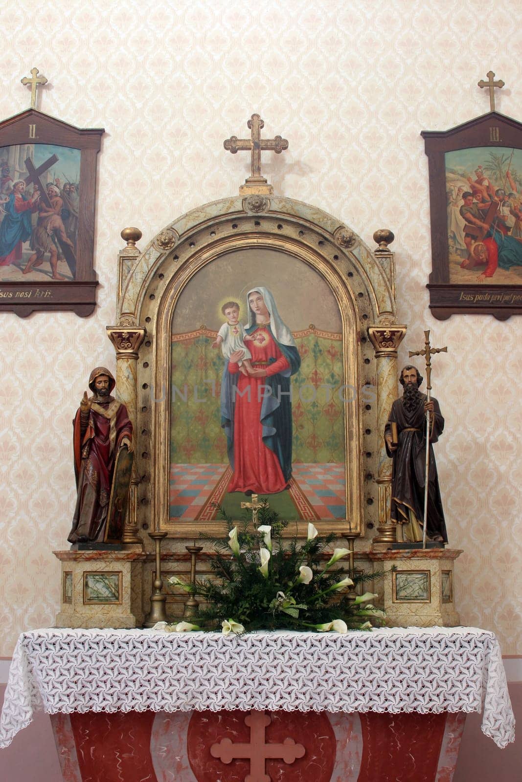 Virgin Mary altar in the Church of Saint Barbara in Carevdar, Croatia