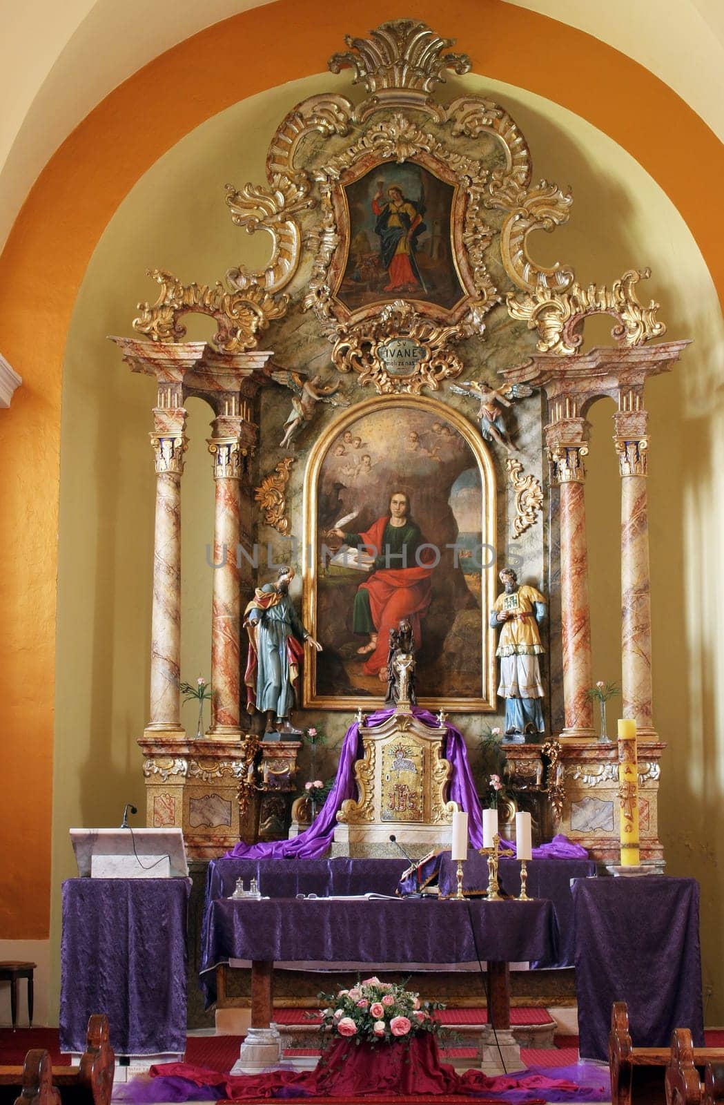 Main altar in the Church of St. John the Apostle and Evangelist in Cerje, Croatia